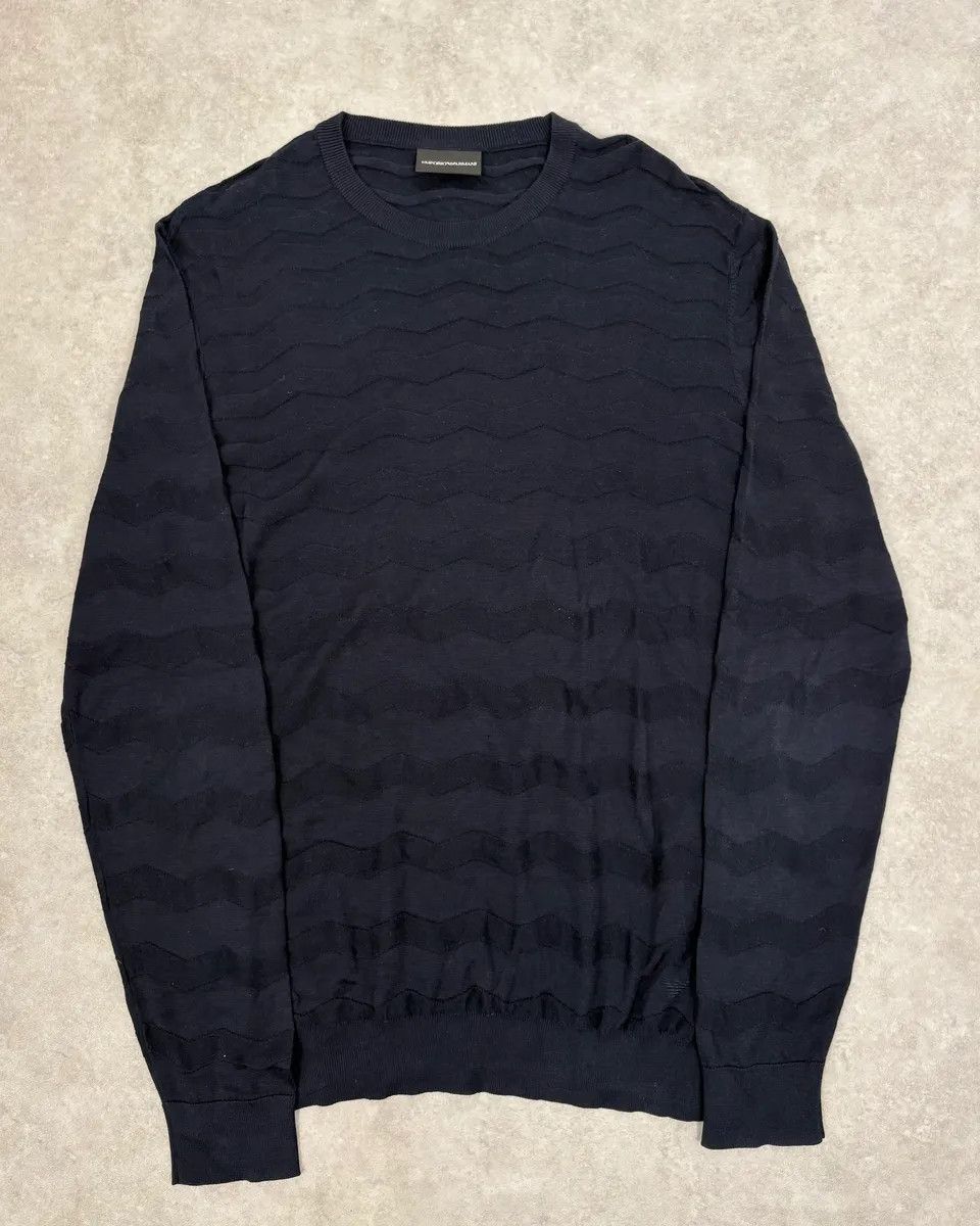 Emporio Armani AW2019 Emporio Armani Navy Zigzag Classy Sweater Size US M / EU 48-50 / 2 - 1 Thumbnail