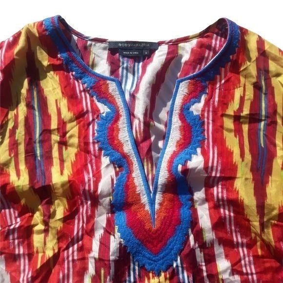 Bcbgmaxazria BCBGMaxAzria Silk Tunic Top Sz S Multicolor Ikat Retro 70's Size S / US 4 / IT 40 - 12 Thumbnail