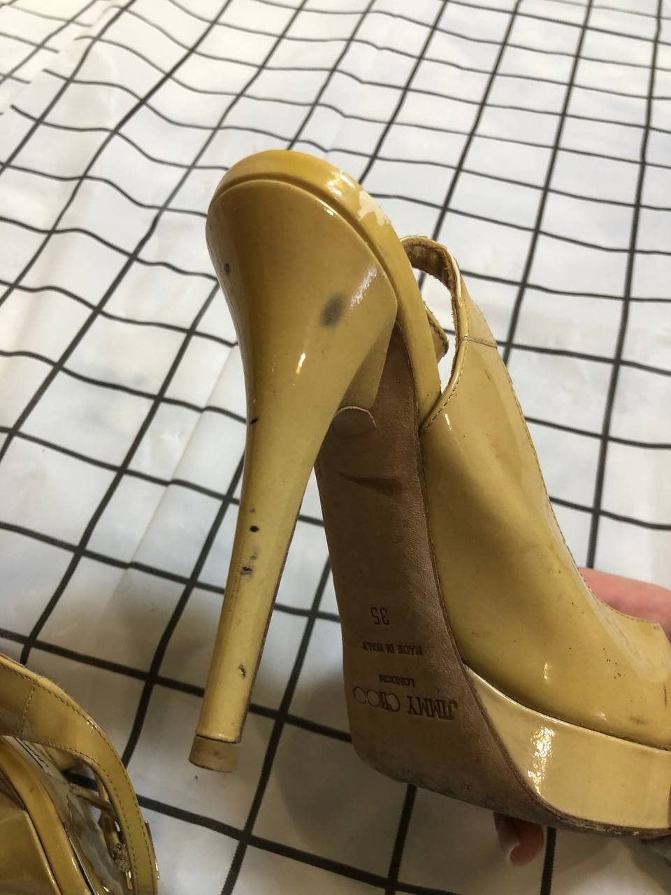 Jimmy Choo Jimmy Choo womens Shoes Yellow Patent Leather Pumps Peep Size US 5 / IT 35 - 10 Thumbnail