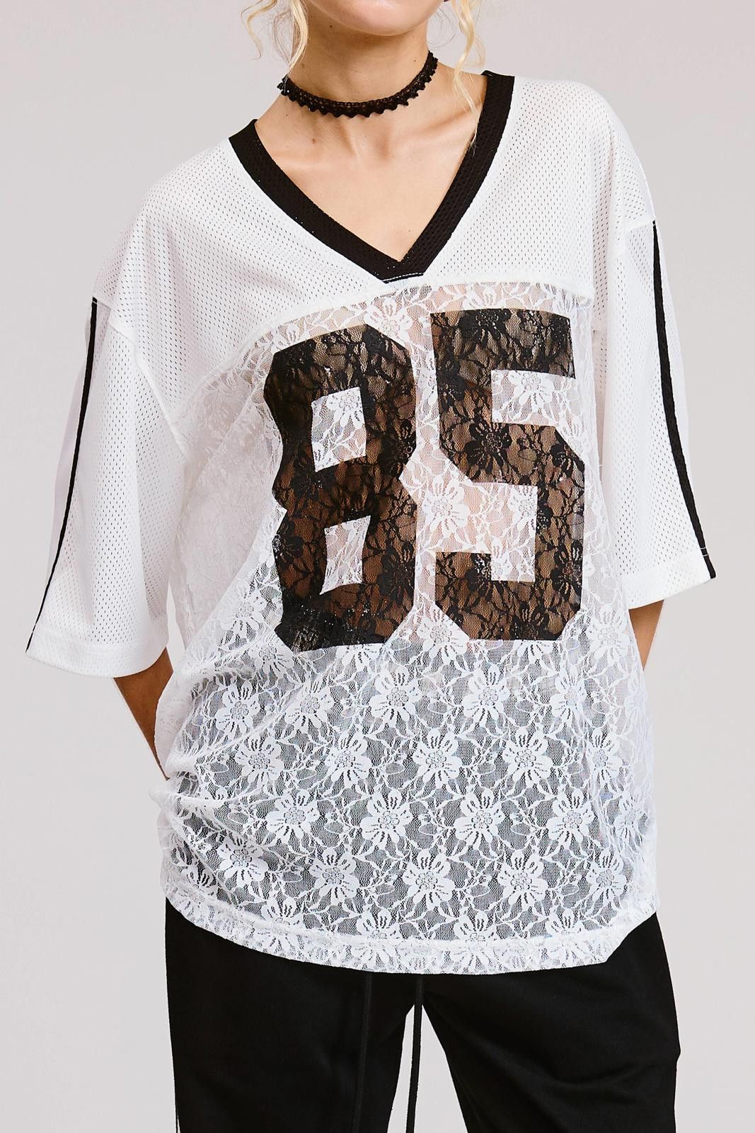 Other Sporty Chic Lace Number 85 Graphic Jersey Top Size L / US 10 / IT 46 - 11 Thumbnail