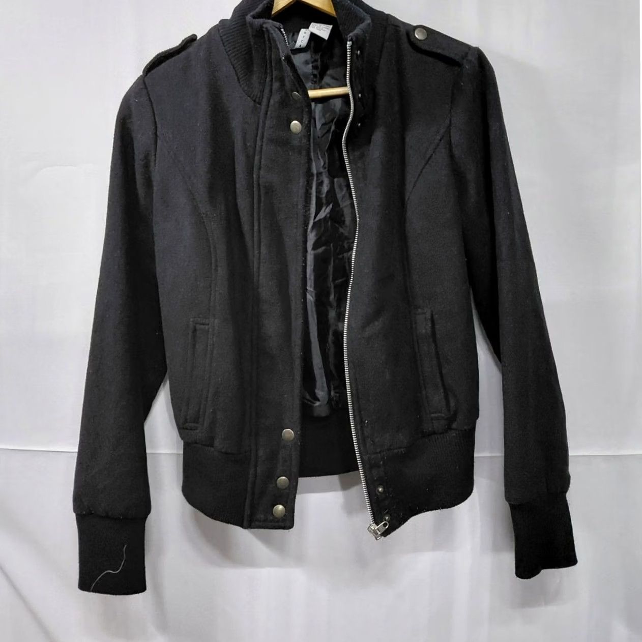 Vintage Voice Bomber Jacket - Black Wool Blend Size M / US 6-8 / IT 42-44 - 2 Thumbnail