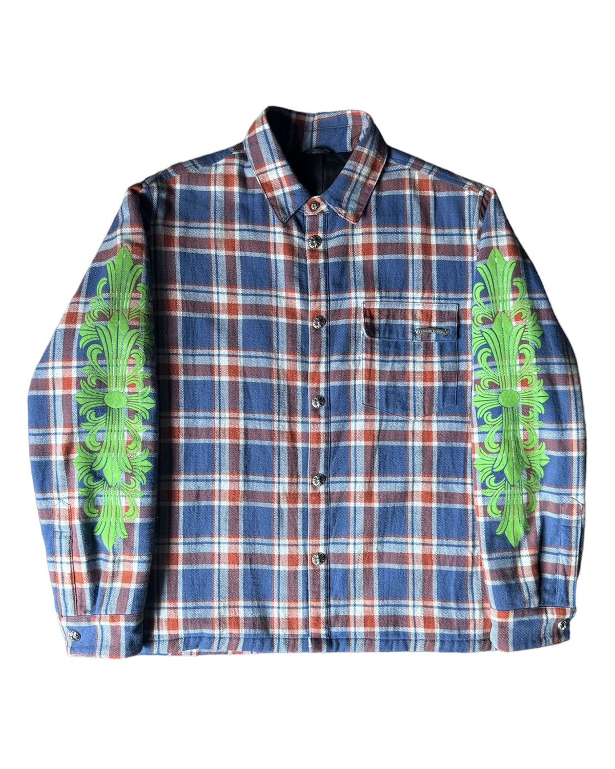 image of 1/1 Chrome Hearts Floral Quilted Flannel Fall 2022 Sample in Plaid, Men's (Size Medium)