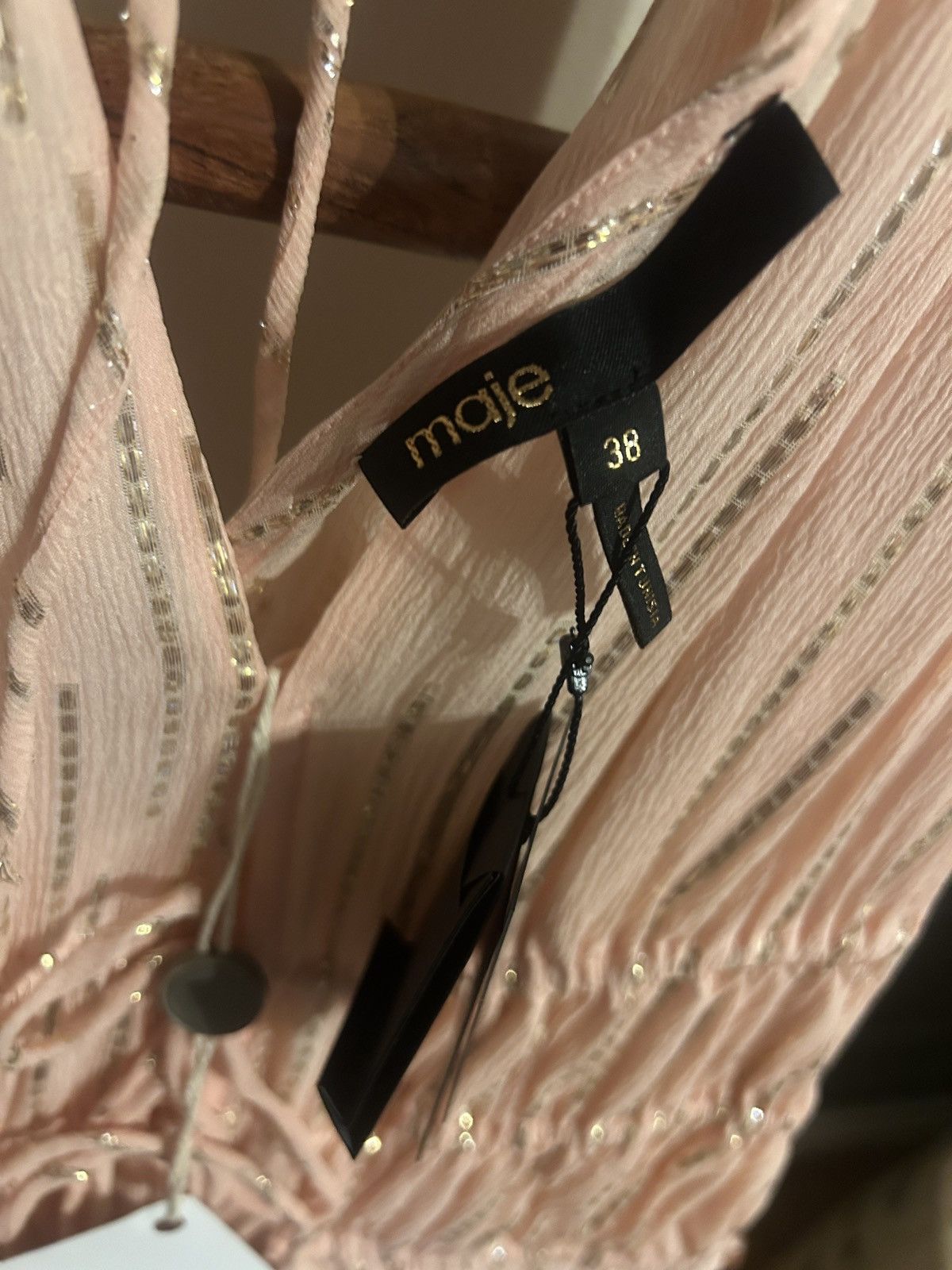 Maje MAJE Ruffled Metallic Silk-blend Crepon Midi Dress Blush Size S / US 4 / IT 40 - 4 Thumbnail