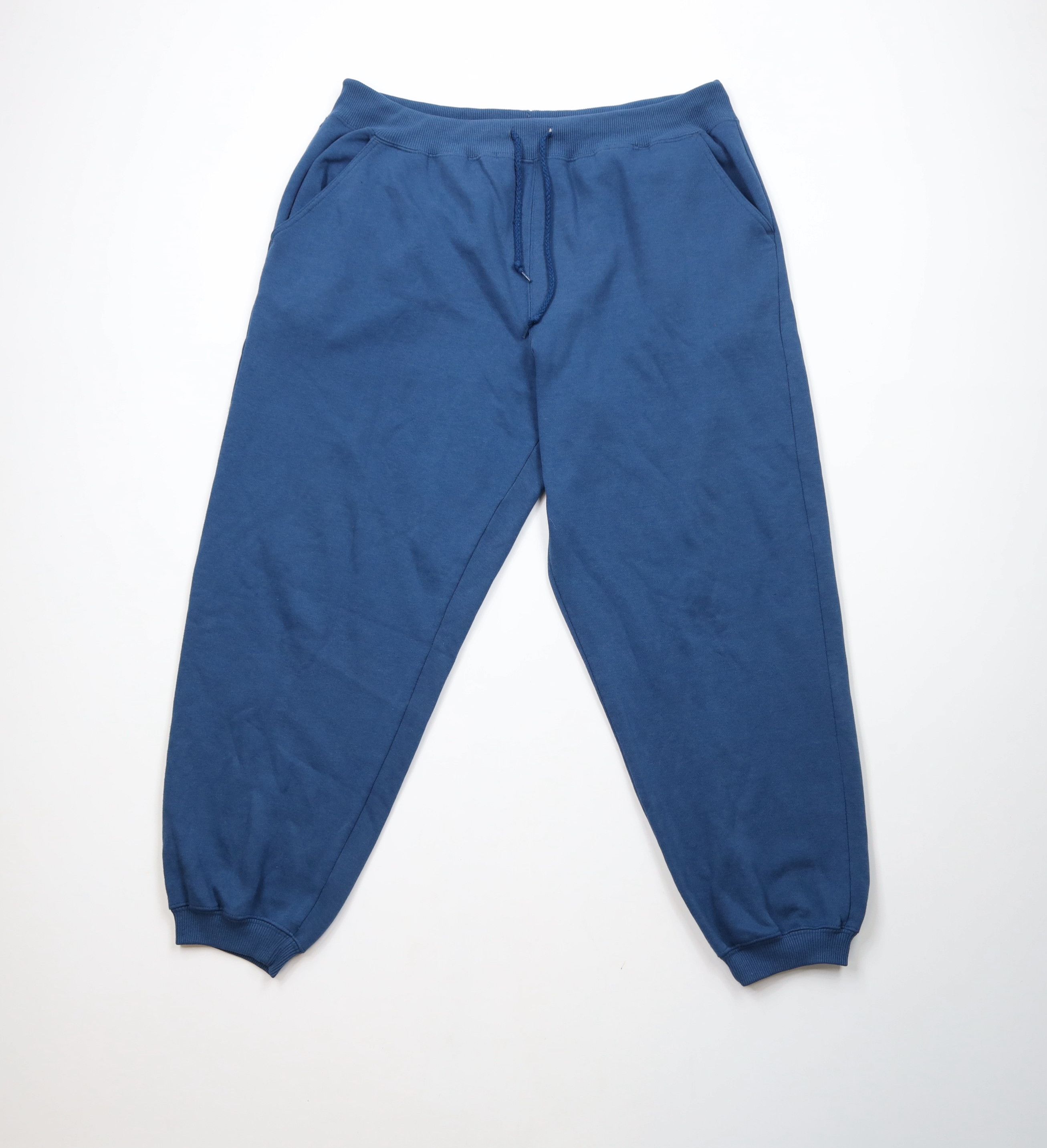 Vintage Vintage 90s Streetwear Blank Cuffed Sweatpants Joggers Blue Size US 36 / EU 52 - 1 Thumbnail
