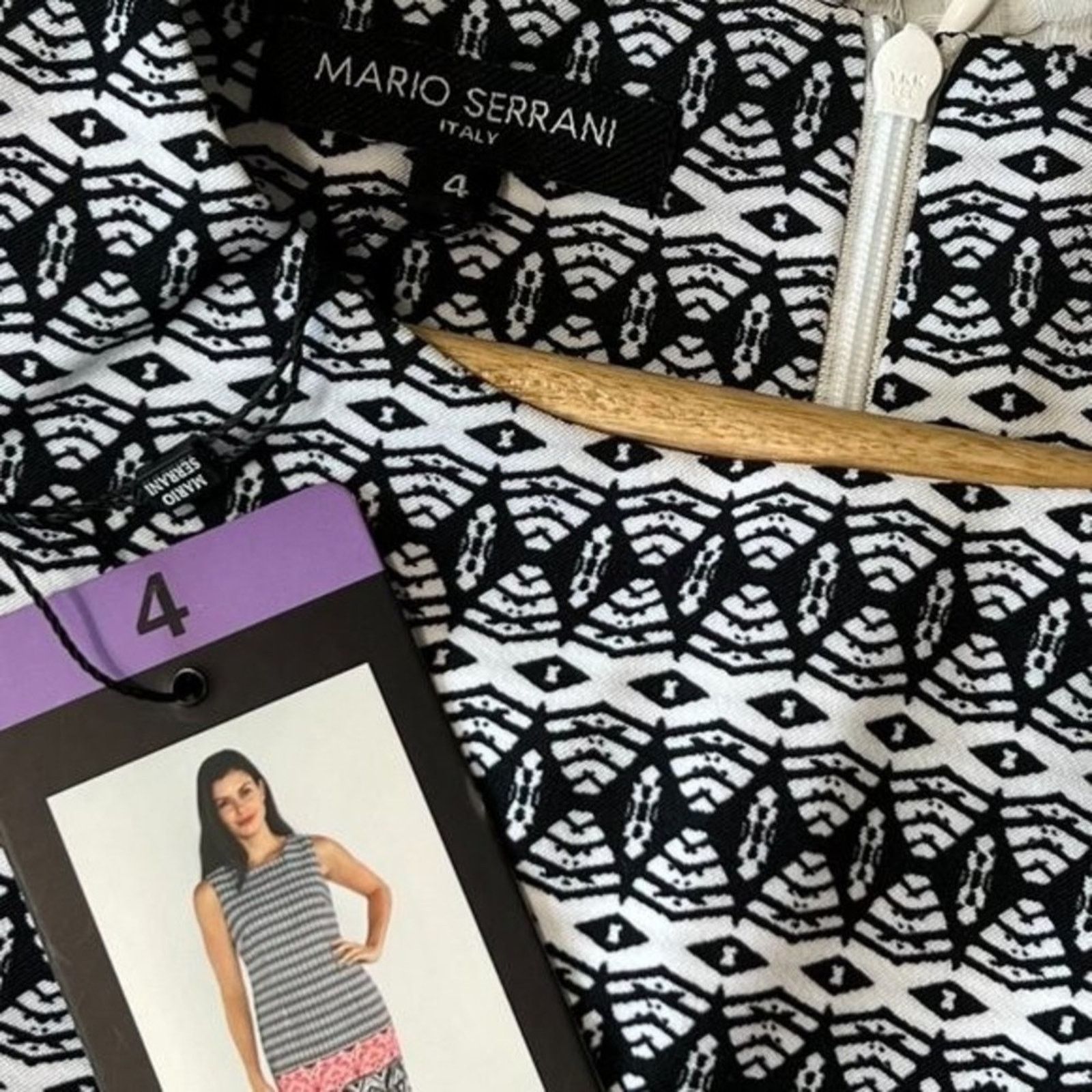 Other Mario Serrani NWT Women's Dress Sz 4 Black White Knee Length Size S / US 4 / IT 40 - 2 Thumbnail