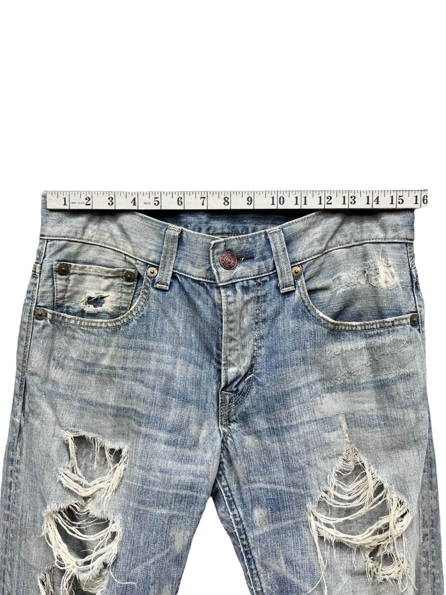 Edwin FYE🔥EDWIN BLUE TRIP Ripped Thrashed Blow Out Flared Denim Size US 31 - 20 Thumbnail