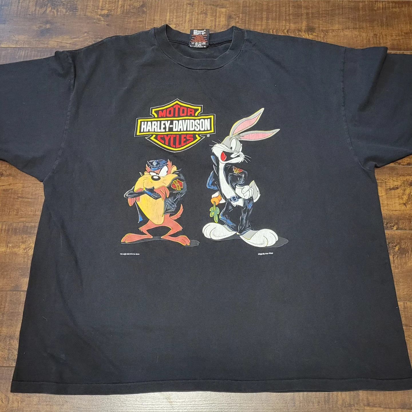 Image of Bugs Bunny And Tazmanian Devil Harley Davidson Shirt in Black, Men's (Size 2XL)