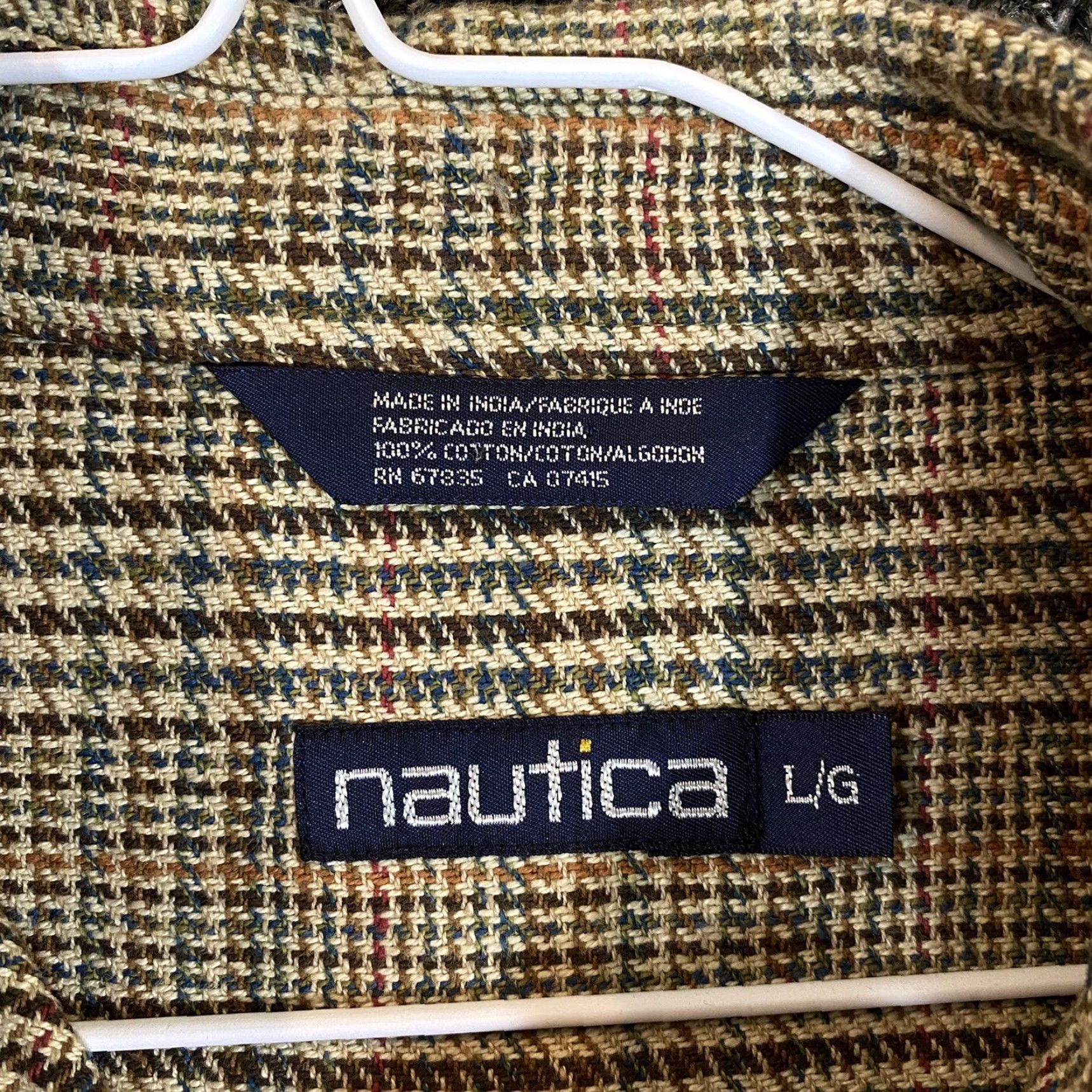 Nautica VINTAGE Nautica Shirt Mens Large Brown Check Long Sleeve Button Down Shirt - 90s, Regular Fit, Cotton, Collared, Button-Up, Classic 3-4 Season Size 42R - 3 Thumbnail