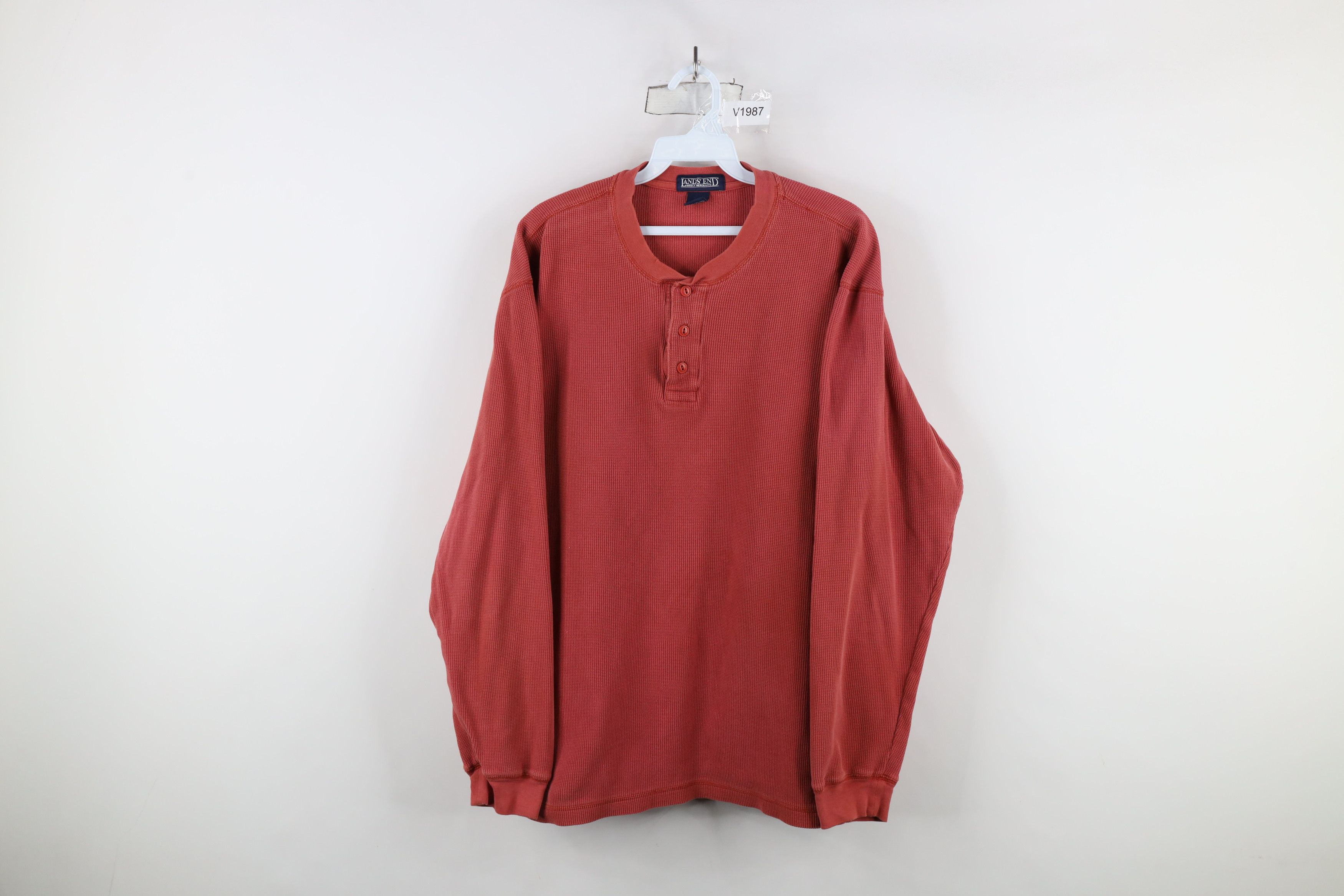 Lands' End × Vintage Vintage 90s Lands End Thermal Waffle Knit Henley T-Shirt Size US XL / EU 56 / 4 - 1 Thumbnail