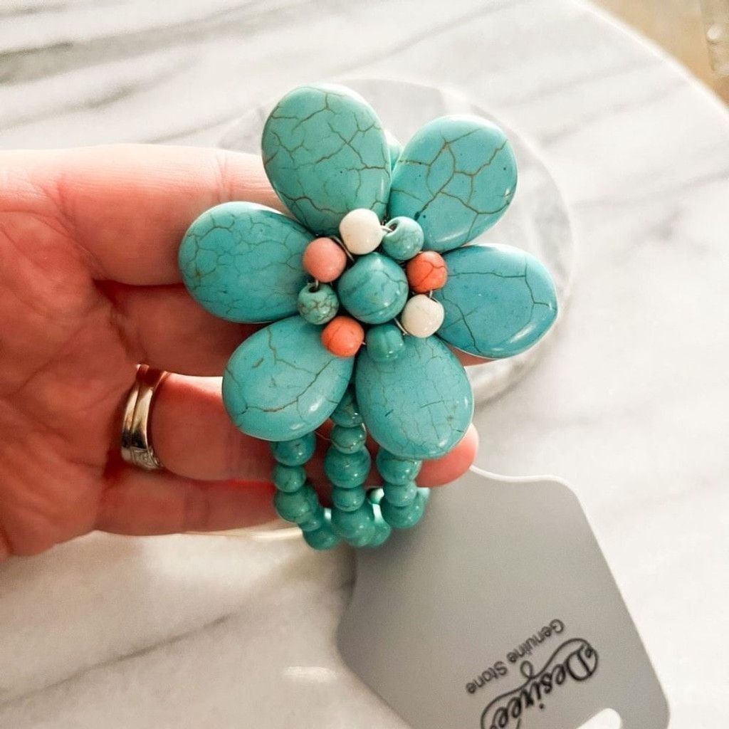 Jewelry Desiree Genuine Stone Dyed Turquoise Flower Bracelet Beaded Size ONE SIZE - 3 Thumbnail