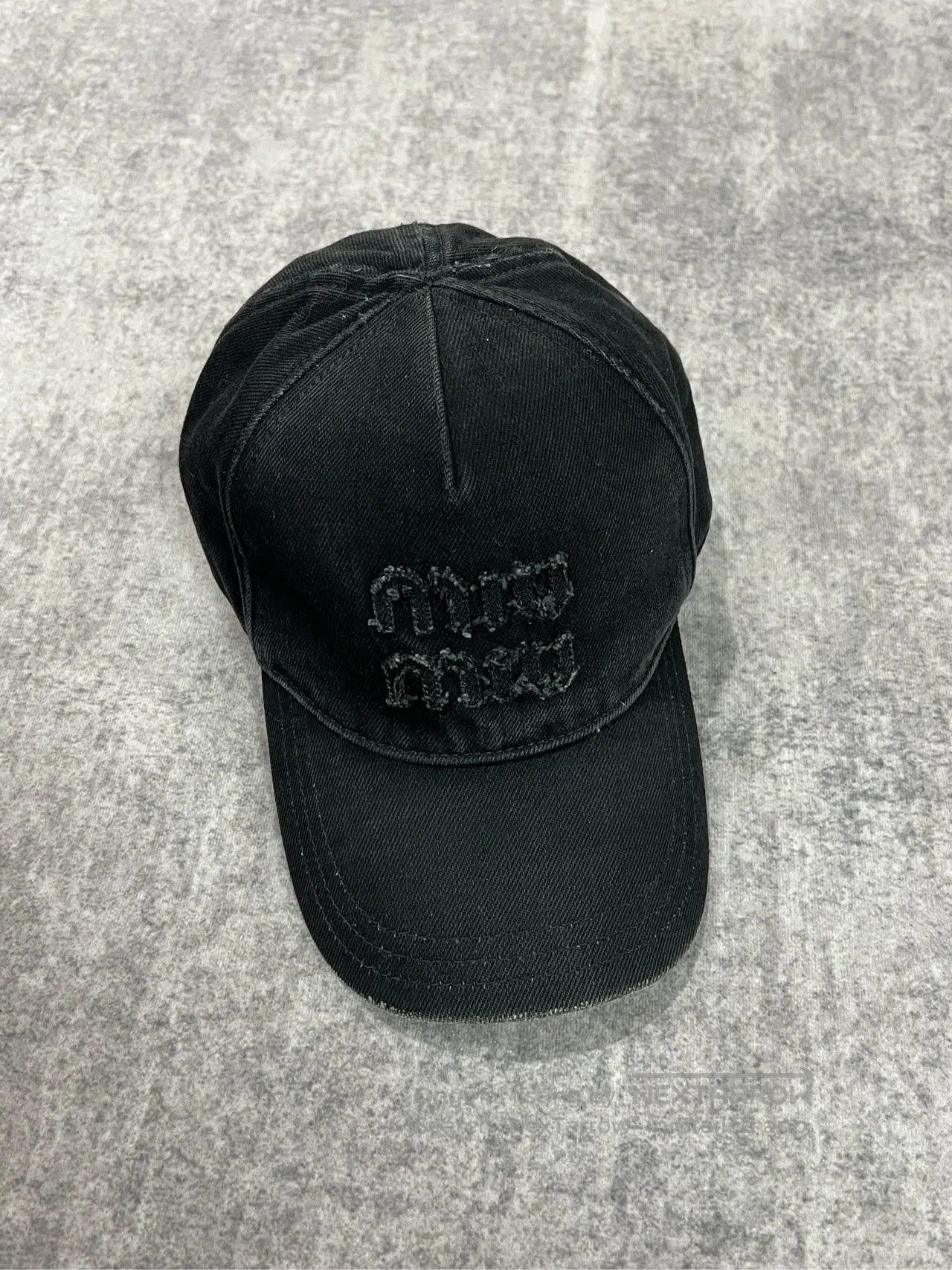 Miu Miu Miumiu Black Distressed Baseball Cap. Size ONE SIZE - 1 Thumbnail