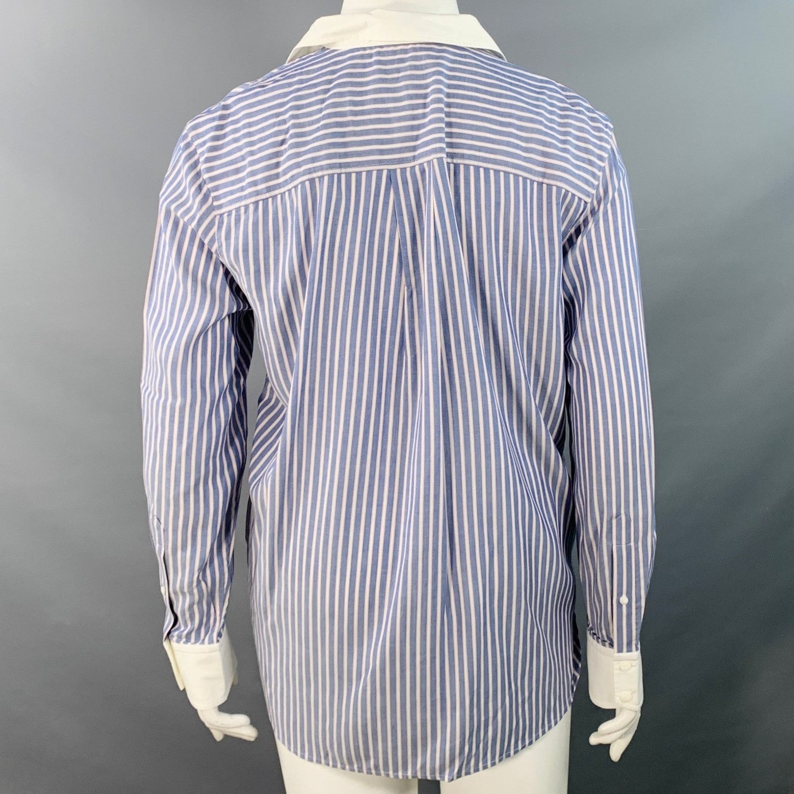 Rag & Bone RAG & BONE Blue White Rayon Cotton Stripe One Pocket Shirt Size L / US 10 / IT 46 - 4 Thumbnail