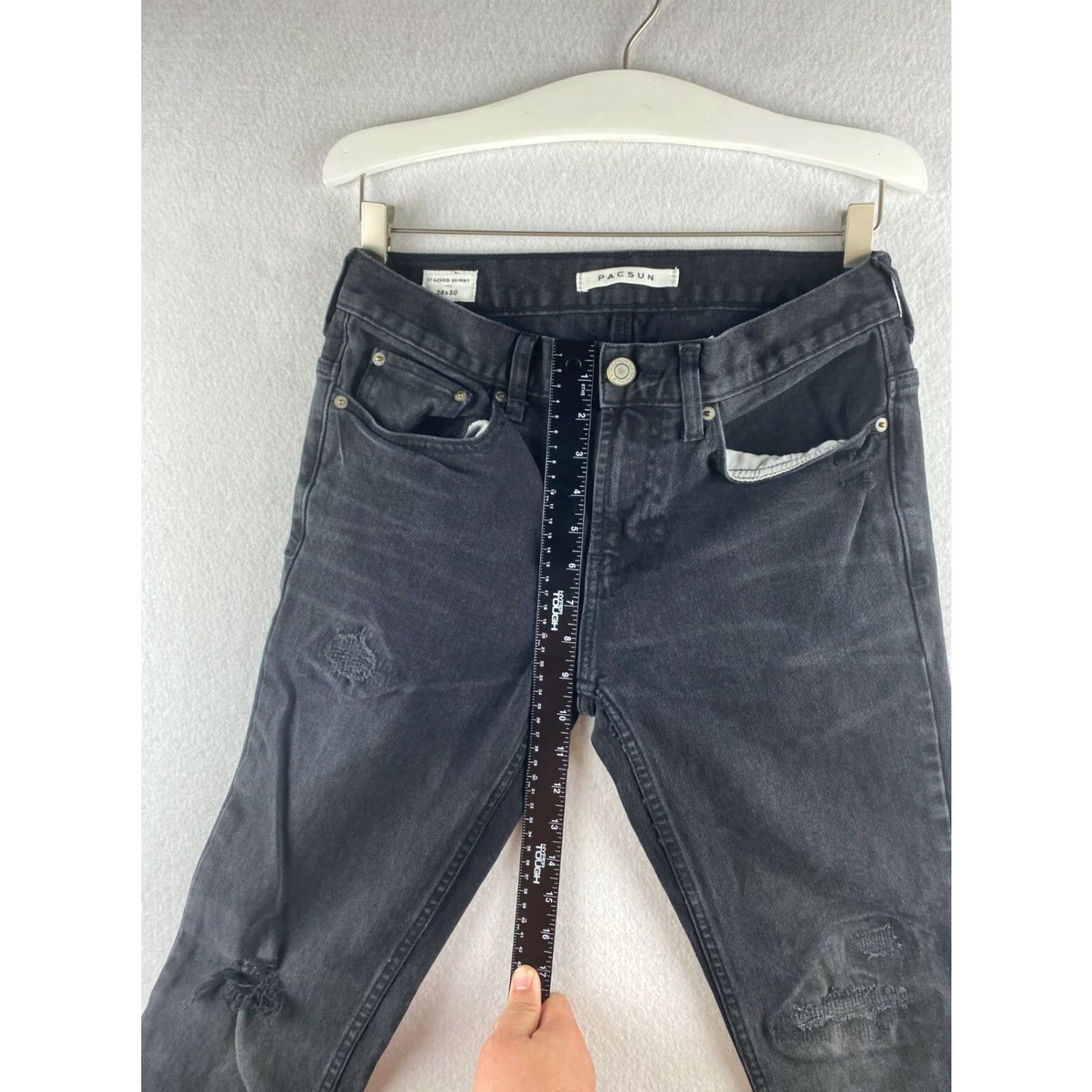 Pacsun PacSun Jeans Mens 28 x 30 Black Tapered Stacked Skinny Stretch Distressed Rip Jeans Size US 28 / EU 44 - 4 Thumbnail