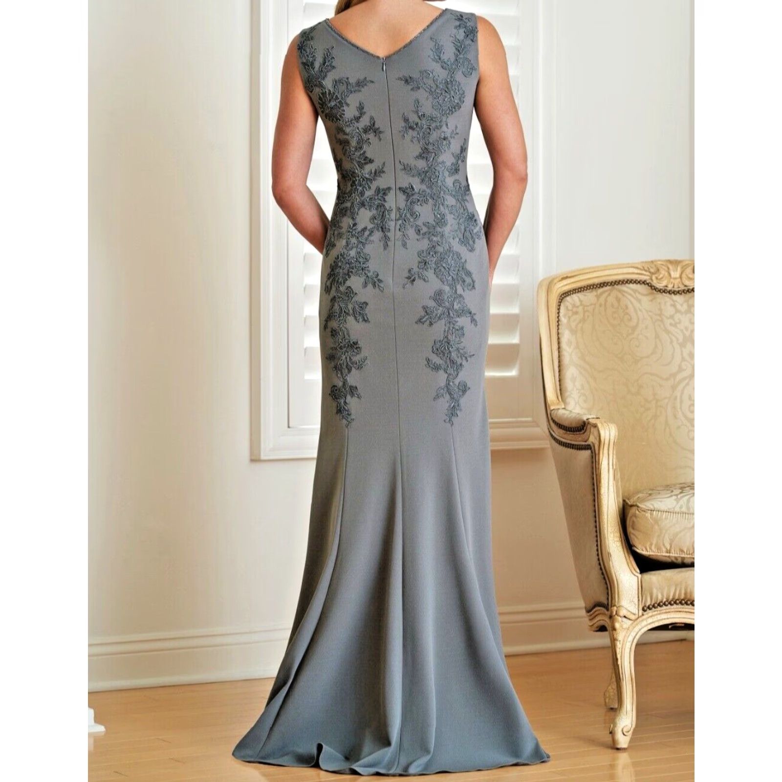 Vintage Jade Couture by Jasmine K218004 Stretch Crepe & Lace MOB Dress Sz. 14 (SAMPLE) Size ONE SIZE - 4 Thumbnail