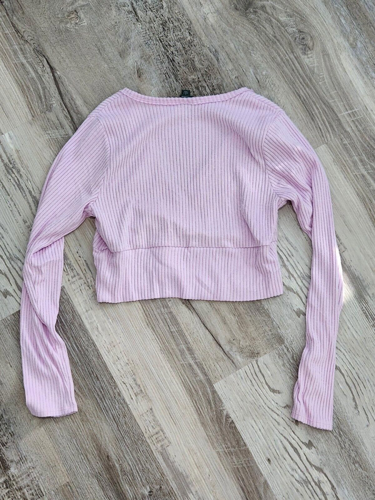 Designer Wild Fable Crop Top Ribbed Long Sleeve Lavender Large V Neck Size L / US 10 / IT 46 - 3 Thumbnail
