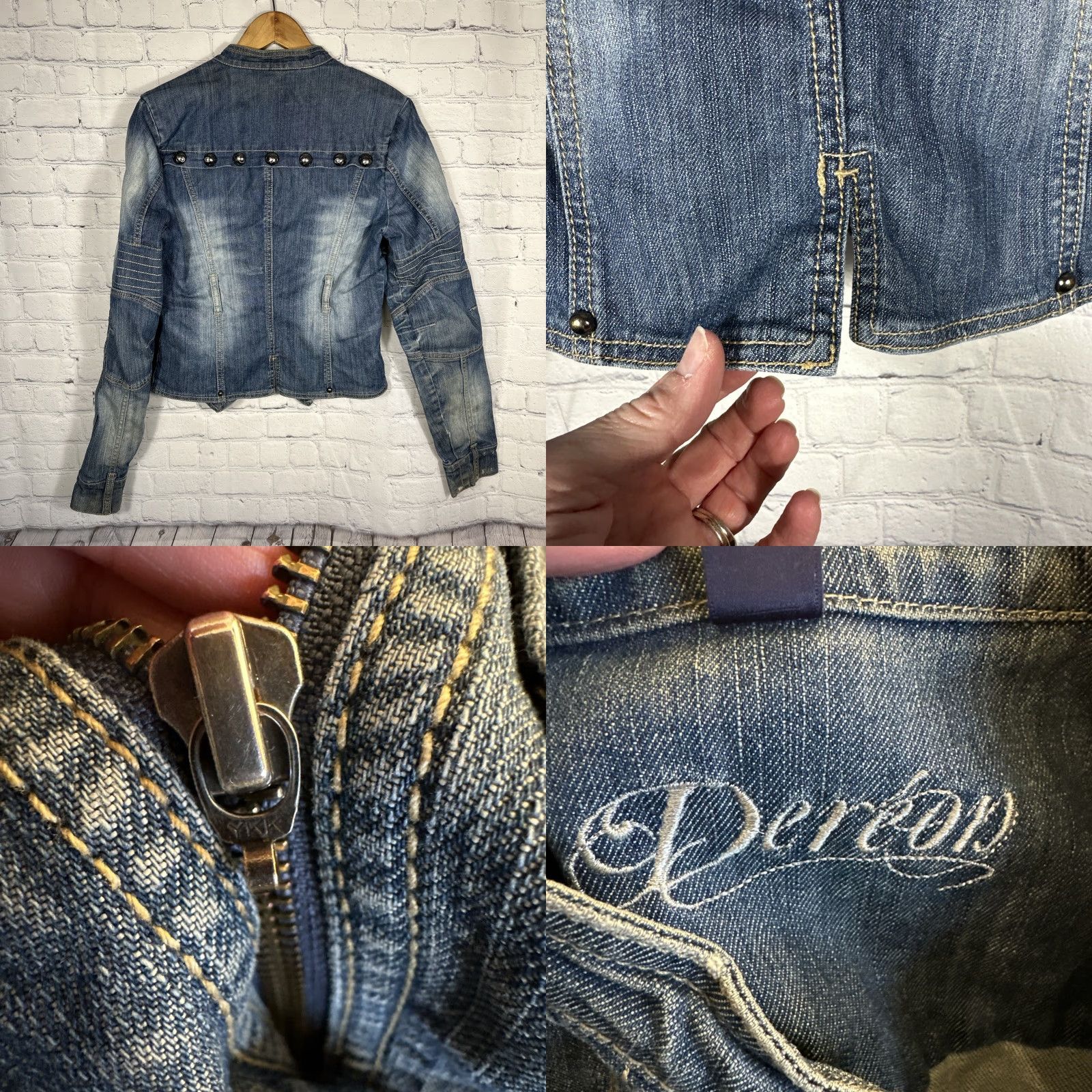 Denime Y2K Dereon Jean Jacket Womens Large Denim Zip Button Up Beyoncé Boho Shirt Womens L Denim Jacket 90s Bohemian Shirts Men? Size 36" / US 14 / IT 50 - 8 Thumbnail