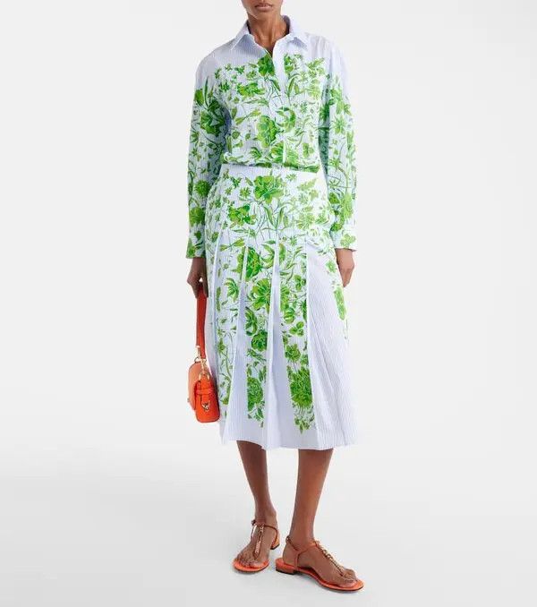 Gucci o1la5ras0526 Flowers Striped Cotton Midi Skirt in Multicolor Size 28" / US 6 / IT 42 - 2 Thumbnail