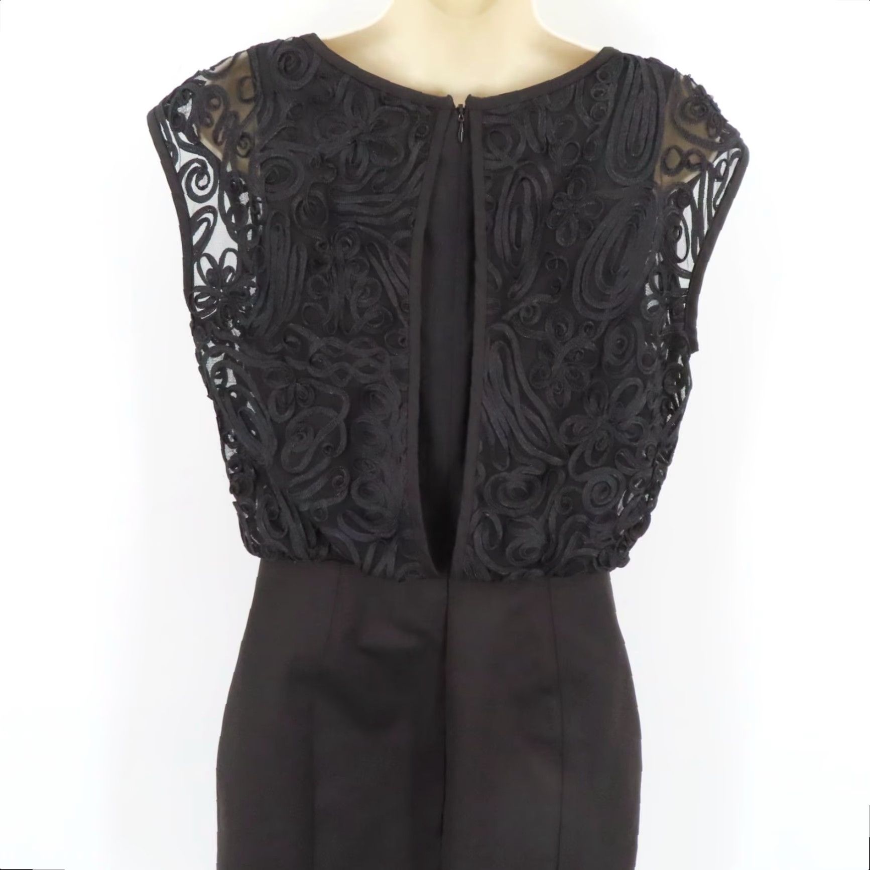 Vintage Andrew Marc New York Women Dress Sheath 8 Black Ribbon Swirl Sleeveless Cocktail Dress Knee Length Size M / US 6-8 / IT 42-44 - 4 Thumbnail
