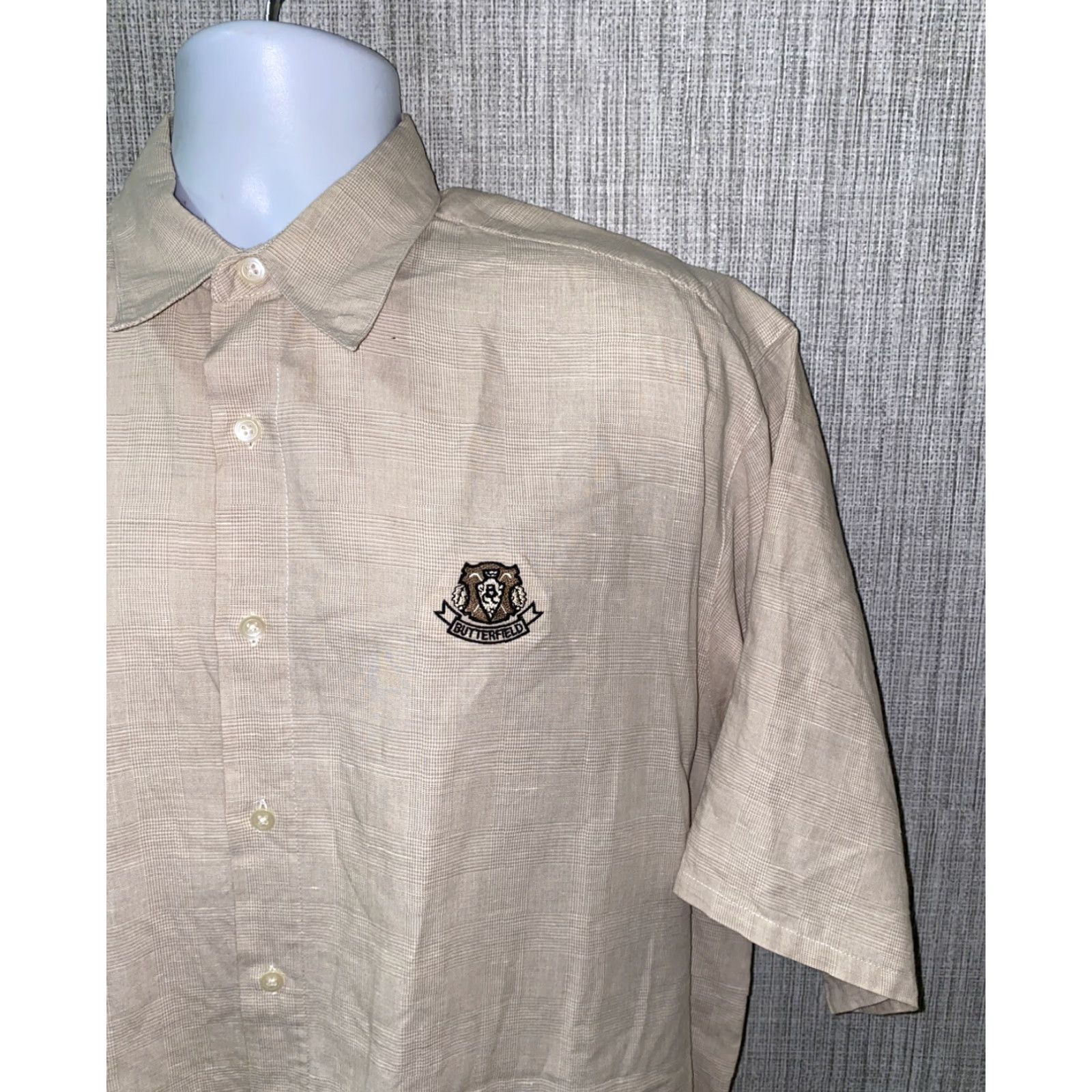 Vintage Slazenger Shirt Mens Beige Linen/Cotton Short Sleeve Button Front Size L Size US L / EU 52-54 / 3 - 2 Thumbnail