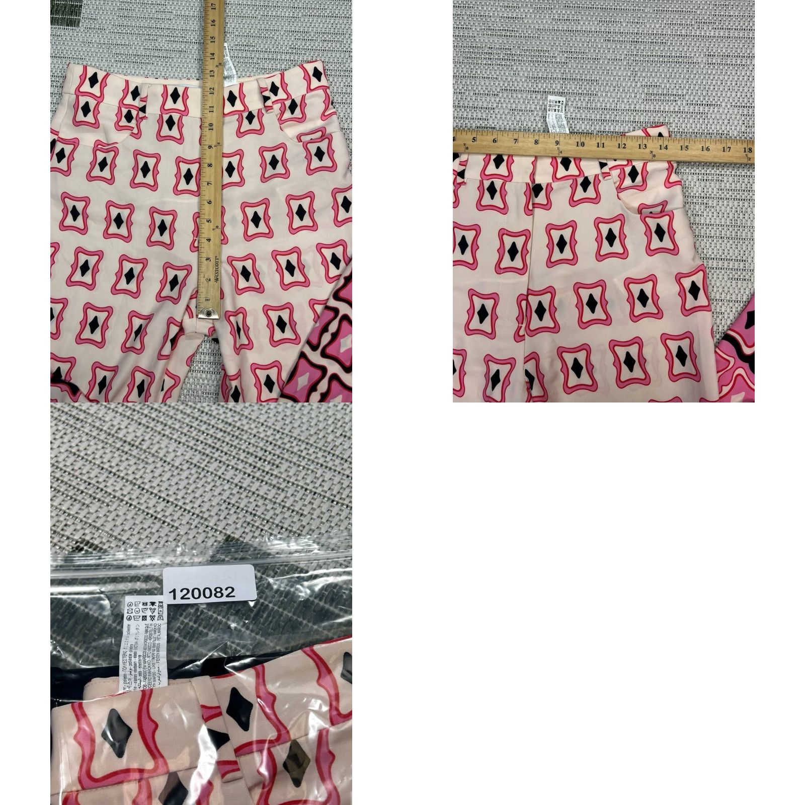 Zara Zara High Waisted Flared Leg Pants Womens Medium Pink Geometric Print Stretch Pants Size 32" / US 10 / IT 46 - 8 Thumbnail