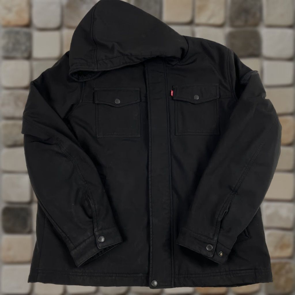 Levi's VINTAGE Levi's Jacket Mens Large Black Sherpa Lined Hooded Softshell Hiking Work Wear Size US L / EU 52-54 / 3 - 1 Thumbnail