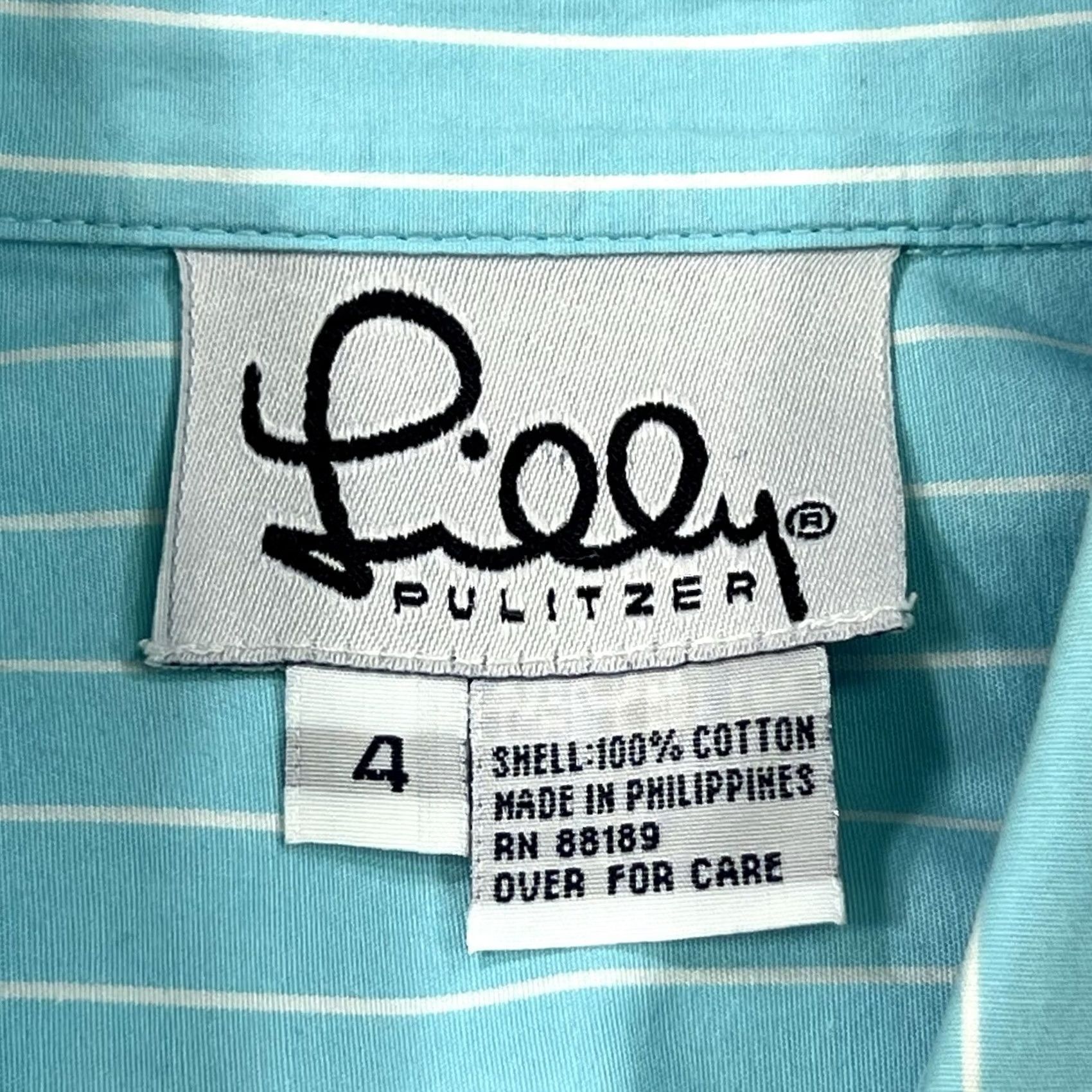 Lilly Pulitzer VINTAGE Lilly Pulitzer Shirt Womens 4 Teal Blue Striped Button-Up Collared 90s Preppy Mens? Size S / US 4 / IT 40 - 2 Thumbnail