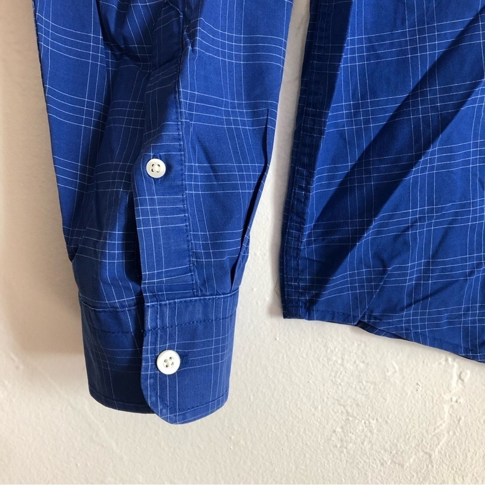 Gap Gap Men's Slim Fit Long Sleeves Button Dark Blue Plaid Shirt Size US XL / EU 56 / 4 - 4 Thumbnail