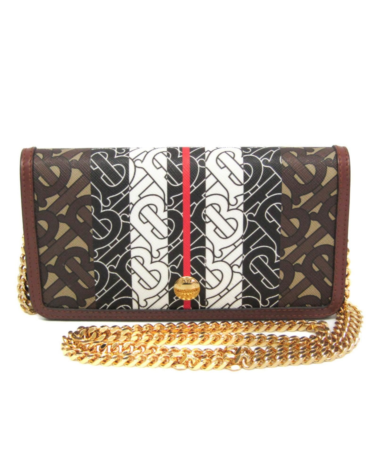 image of Burberry Canvas Chain Shoulder Purse With Logo Design in Brown, Women's