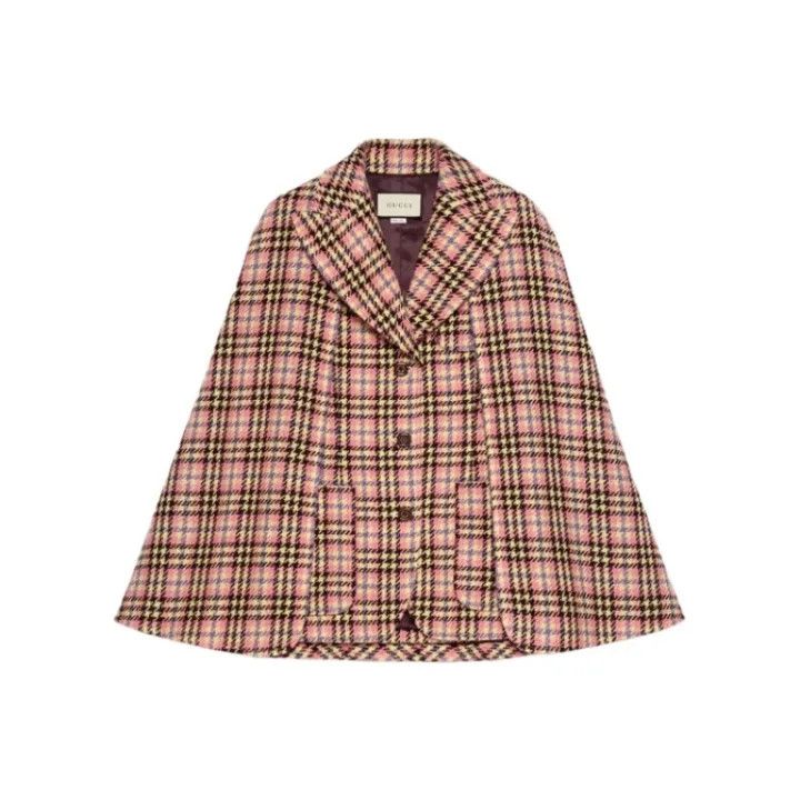 Gucci Gucci Pink Houndstooth Wool Cape Jacket Size S / US 4 / IT 40 - 1 Thumbnail