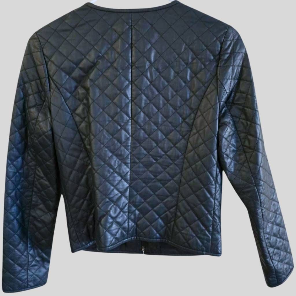 Giordano Giordano Ladies XS Quilted Leather Jacket Turquoise Green Zi Size XS / US 0-2 / IT 36-38 - 3 Thumbnail