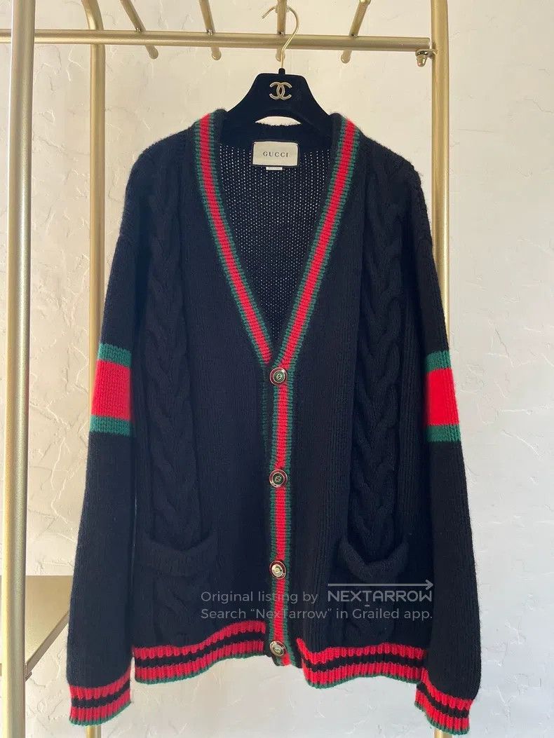 Gucci Gucci Classic black, red and green knitted cardigan coat Size US S / EU 44-46 / 1 - 1 Thumbnail