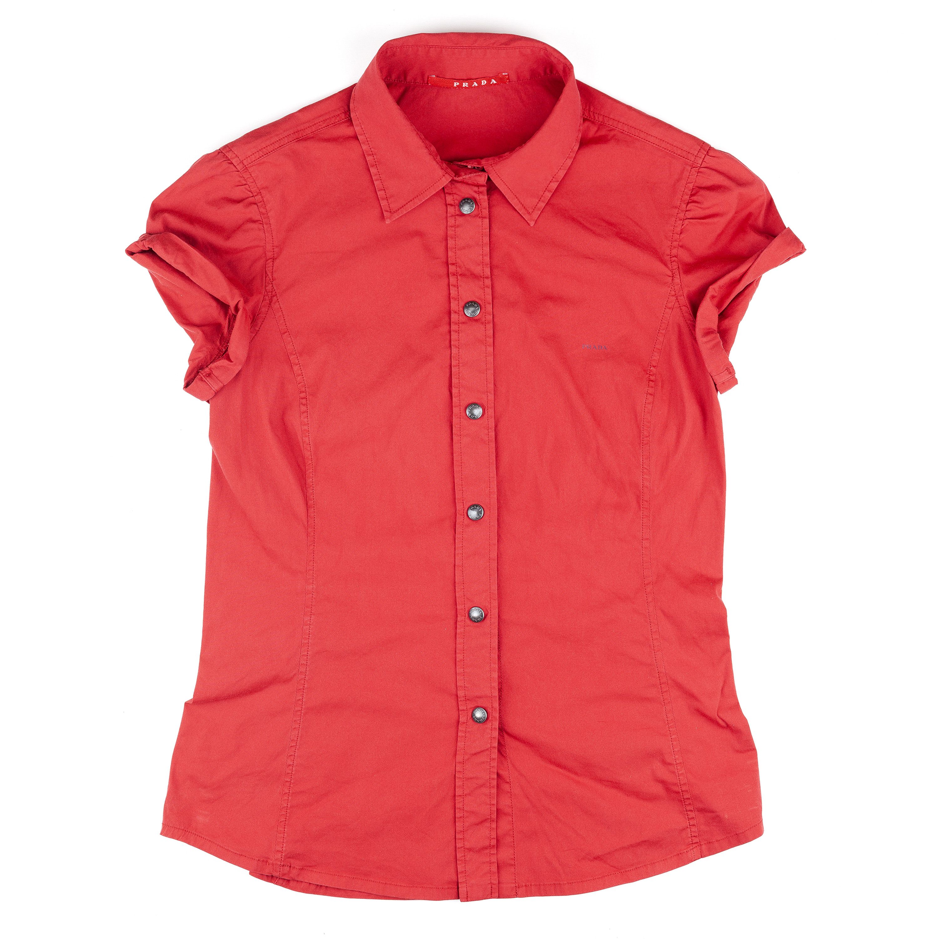 Prada Prada Red Button Up Short Sleeve Shirt (S) Size S / US 4 / IT 40 - 1 Thumbnail