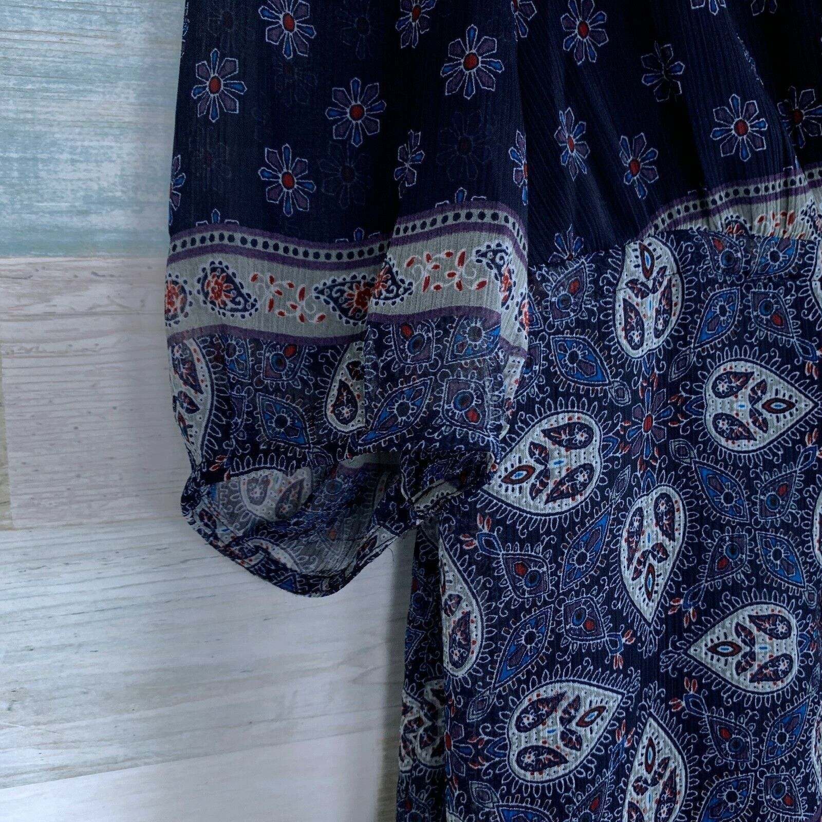 Banana Republic Banana Republic Sheer Peasant Dress Blue Paisley Ruffle 2 Size XS / US 0-2 / IT 36-38 - 3 Thumbnail