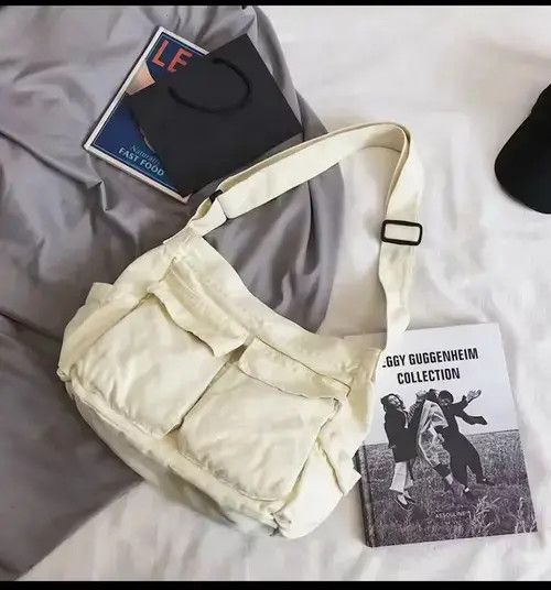 Handmade Simple Cool Many Pockets Canvas Shoulder Bag🔥🔥🔥 Size ONE SIZE - 2 Thumbnail