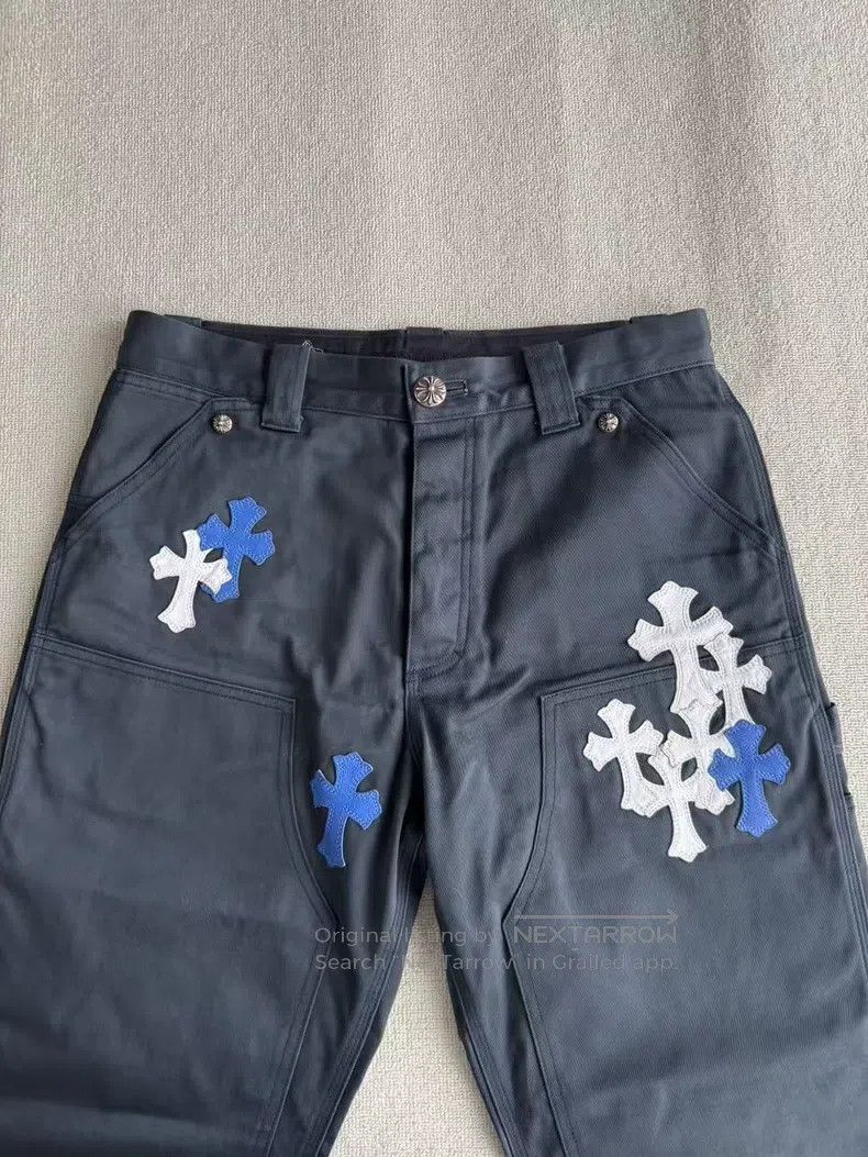 Chrome Hearts CHROME HEARTS 32 Blue and white cross leather knee overalls Size US 32 / EU 48 - 2 Thumbnail