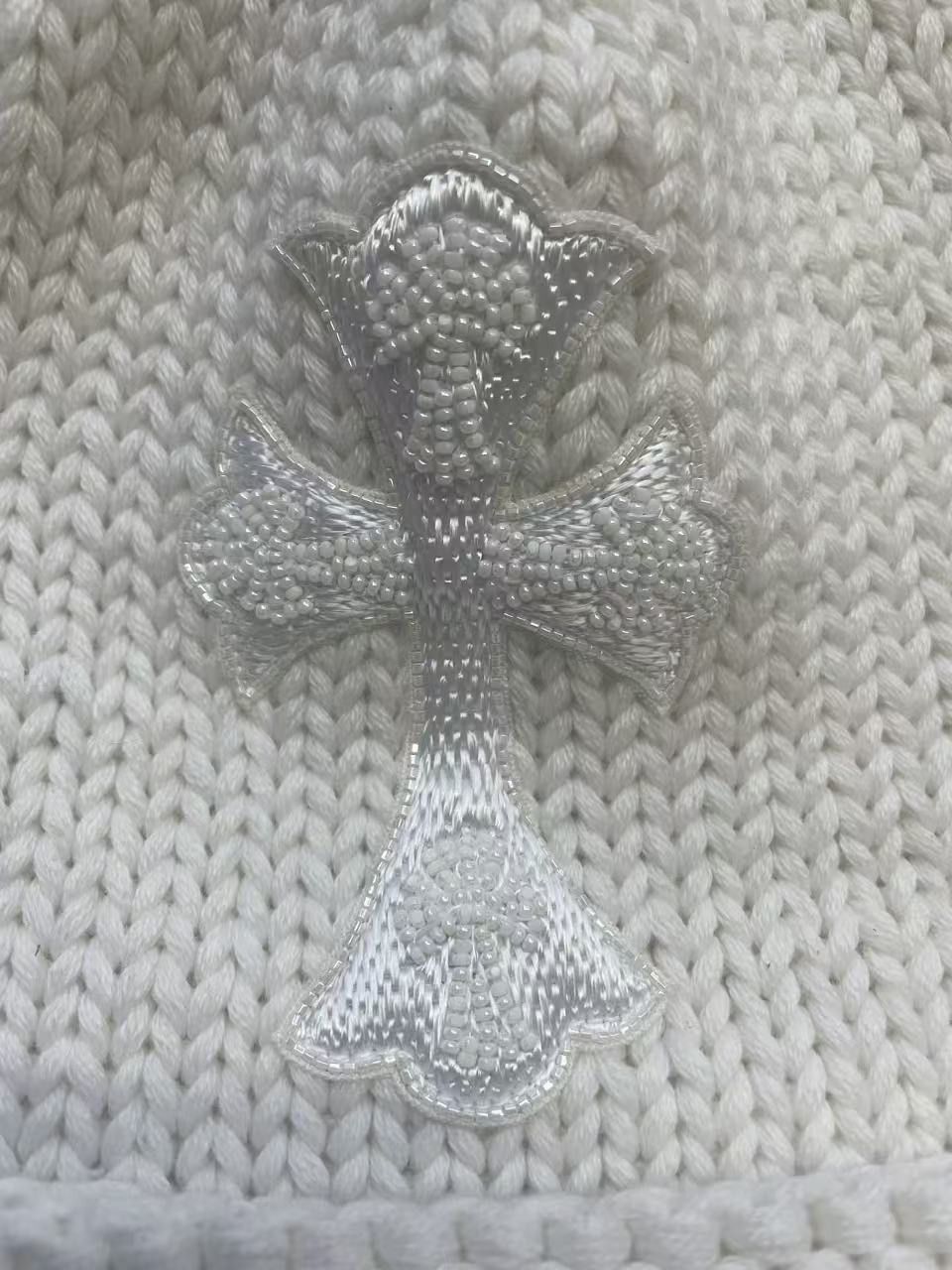 Chrome Hearts Chrome Hearts Cashmere Beaded Cross White Beanie Size ONE SIZE - 3 Thumbnail