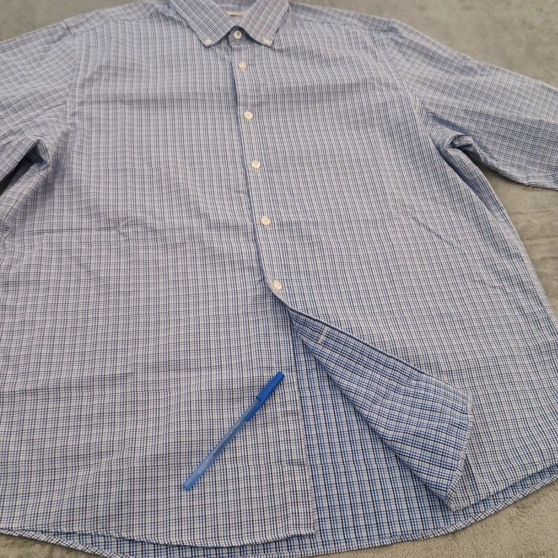 Michael Kors Michael Kors Shirt Mens 17.5 Blue Plaid Long Sleeve Button-Up Cotton Regular Mens Boys? Size US XXL / EU 58 / 5 - 4 Thumbnail