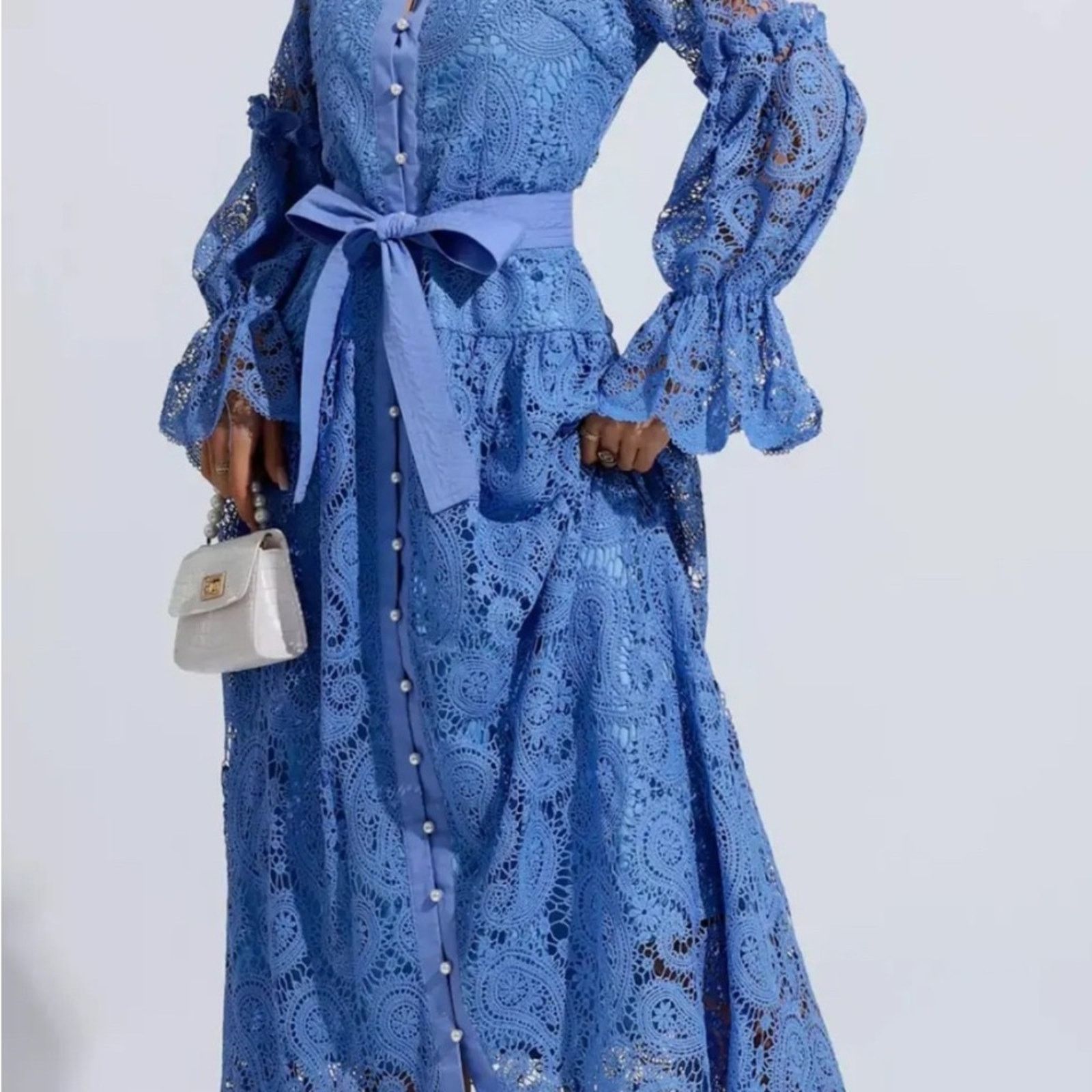 Other Elegant Long Sleeve Blue Lace Dress Size S / US 4 / IT 40 - 2 Thumbnail