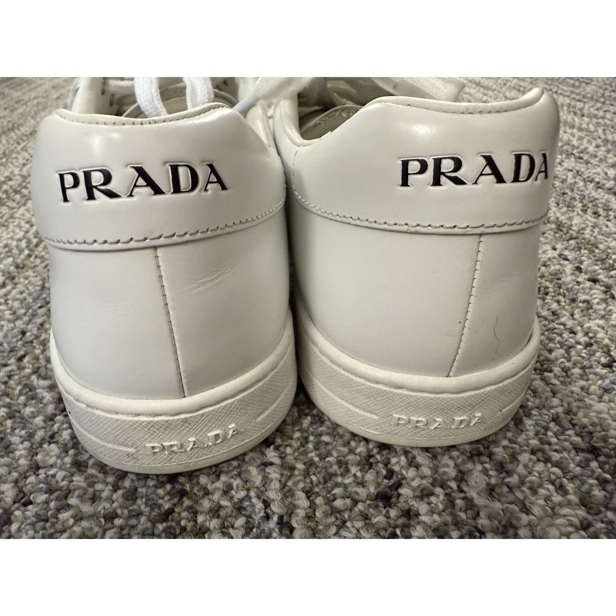 Prada Prada White Leather Low-Top Sneakers With Laces Size US 6.5 / IT 36.5 - 4 Thumbnail