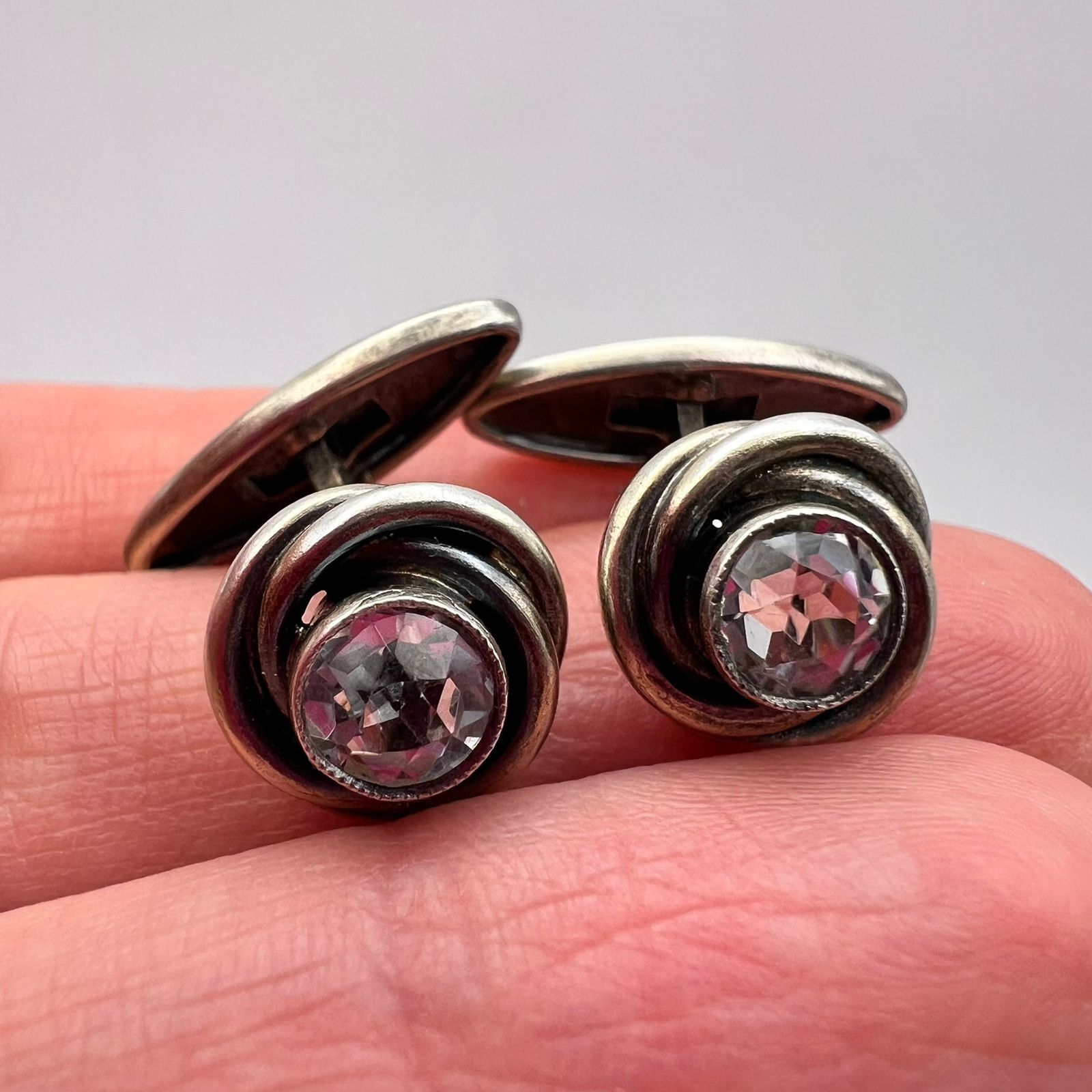 Vintage Vintage 875 Silver Soviet Cufflinks Rock Crystal Spiral Men Size ONE SIZE - 1 Thumbnail