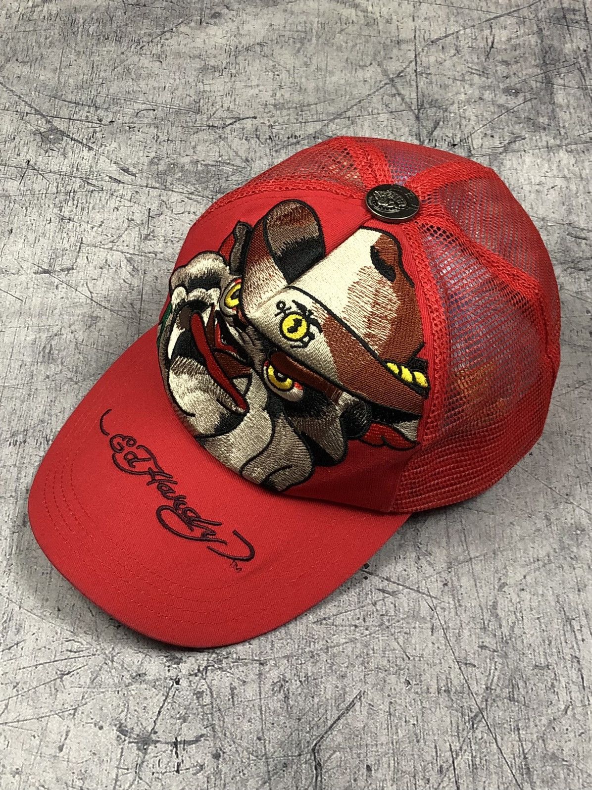 Vintage Y2K Ed Hardy Christian Audigier Bulldog Trucker Cap