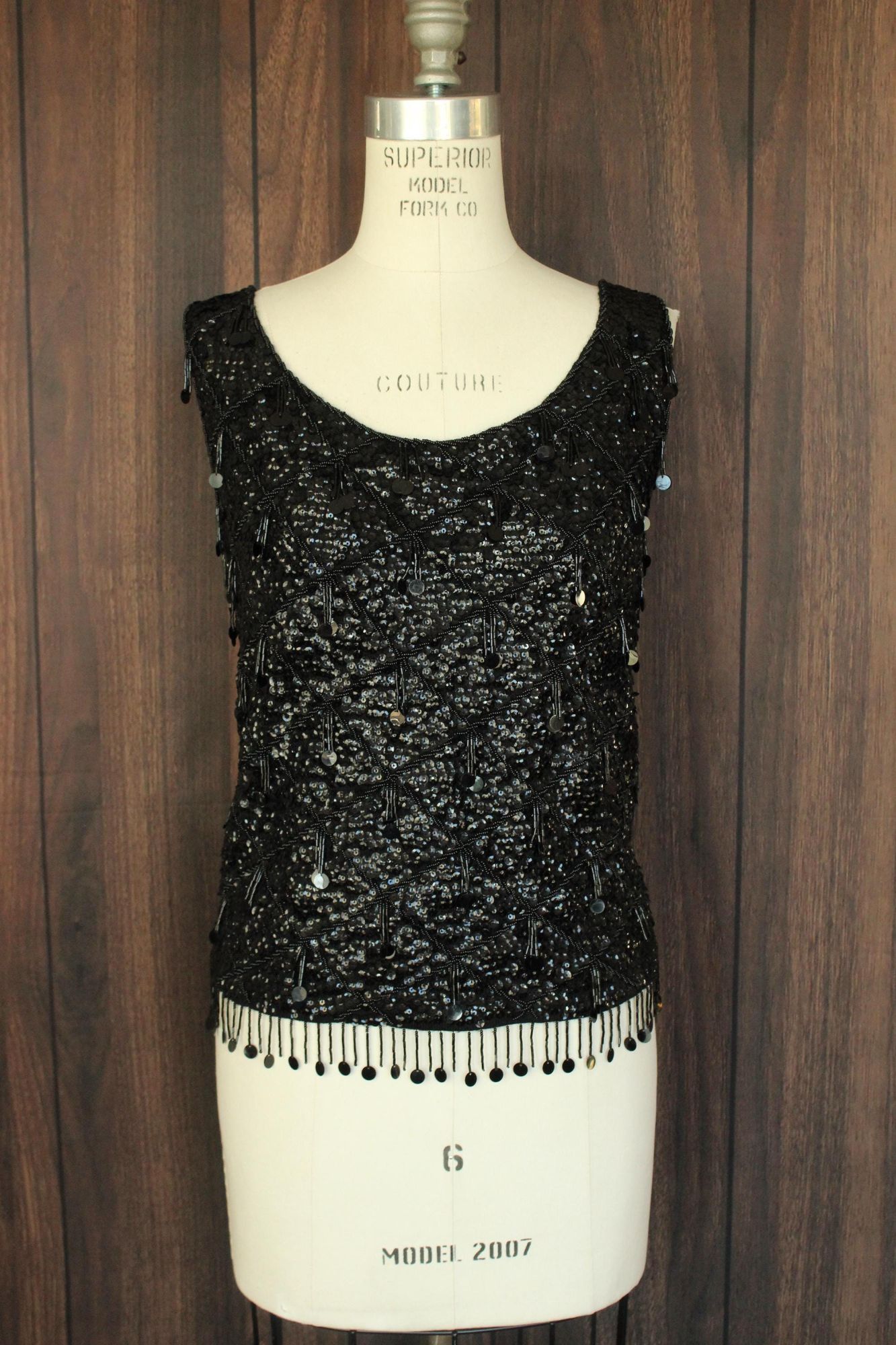 Vintage Vintage 1960s Sweater Top, Volup Orbach's Black Wool Beaded Size XL / US 12-14 / IT 48-50 - 2 Thumbnail