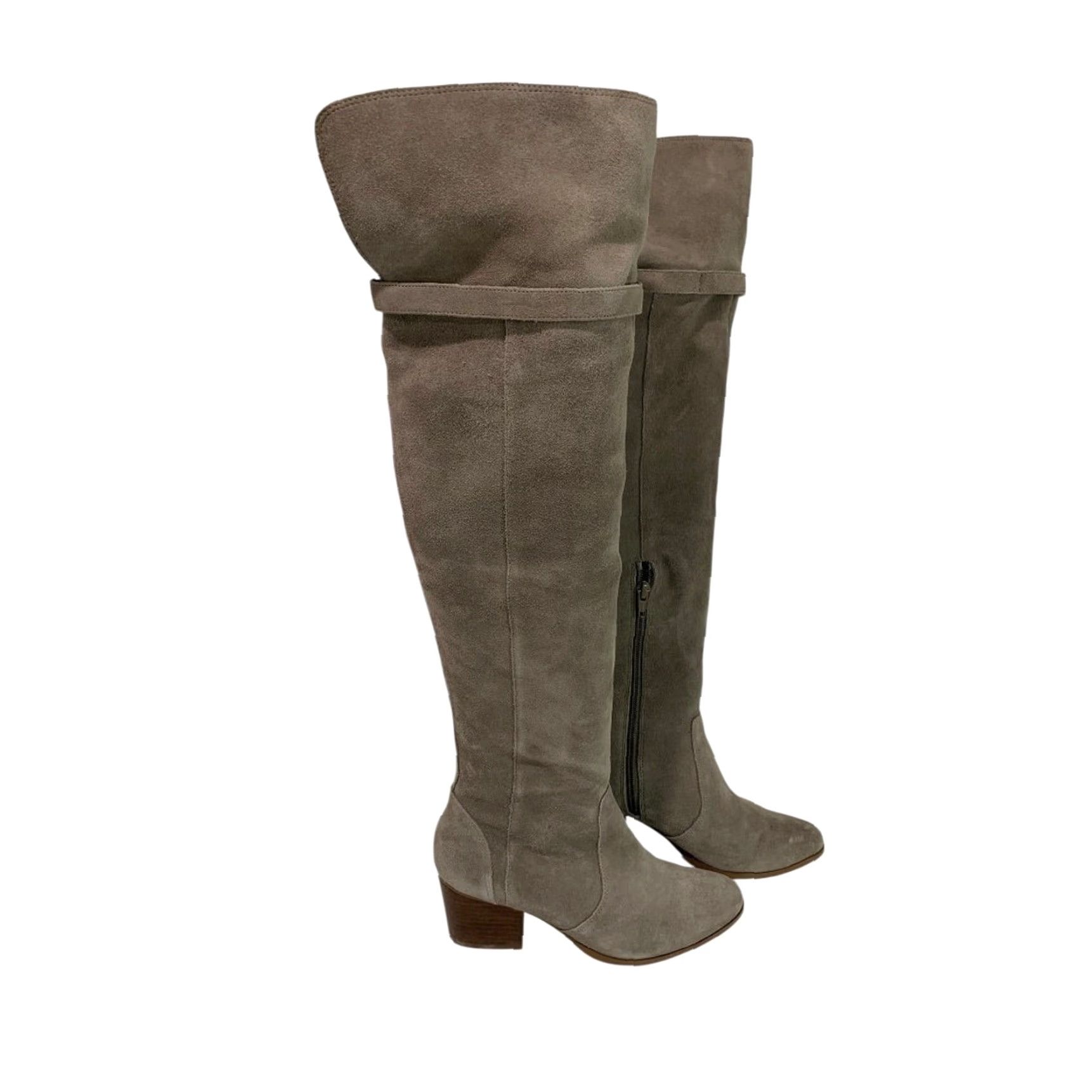 Vintage Sole Society Suede Knee Boots Mushroom Erika 2.5" Block Heel Size 6 Womens Brown Knit? Wait no knit. Hold on. Size US 6 / IT 36 - 4 Thumbnail