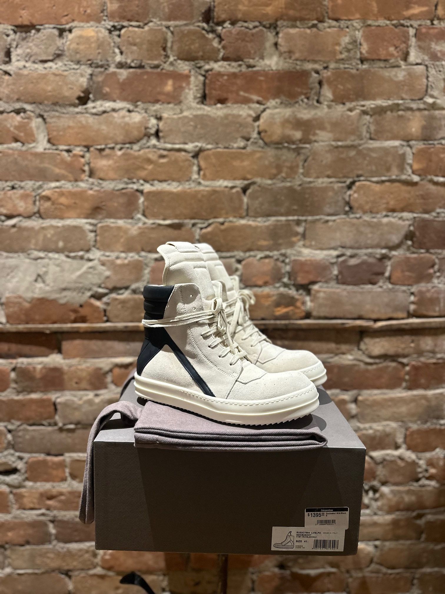 Rick Owens Rick Owens Geobasket Sneakers – White/Black Suede Leather Size US 8 / EU 41 - 3 Thumbnail