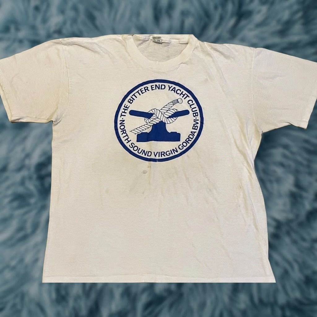 Vintage VINTAGE Bitter End Yacht Club Shirt M White_distressed 70s 80s Grunge Beach Surf Nautical Ocean Pacific California USA Mens T-Shirt Size US M / EU 48-50 / 2 - 1 Thumbnail