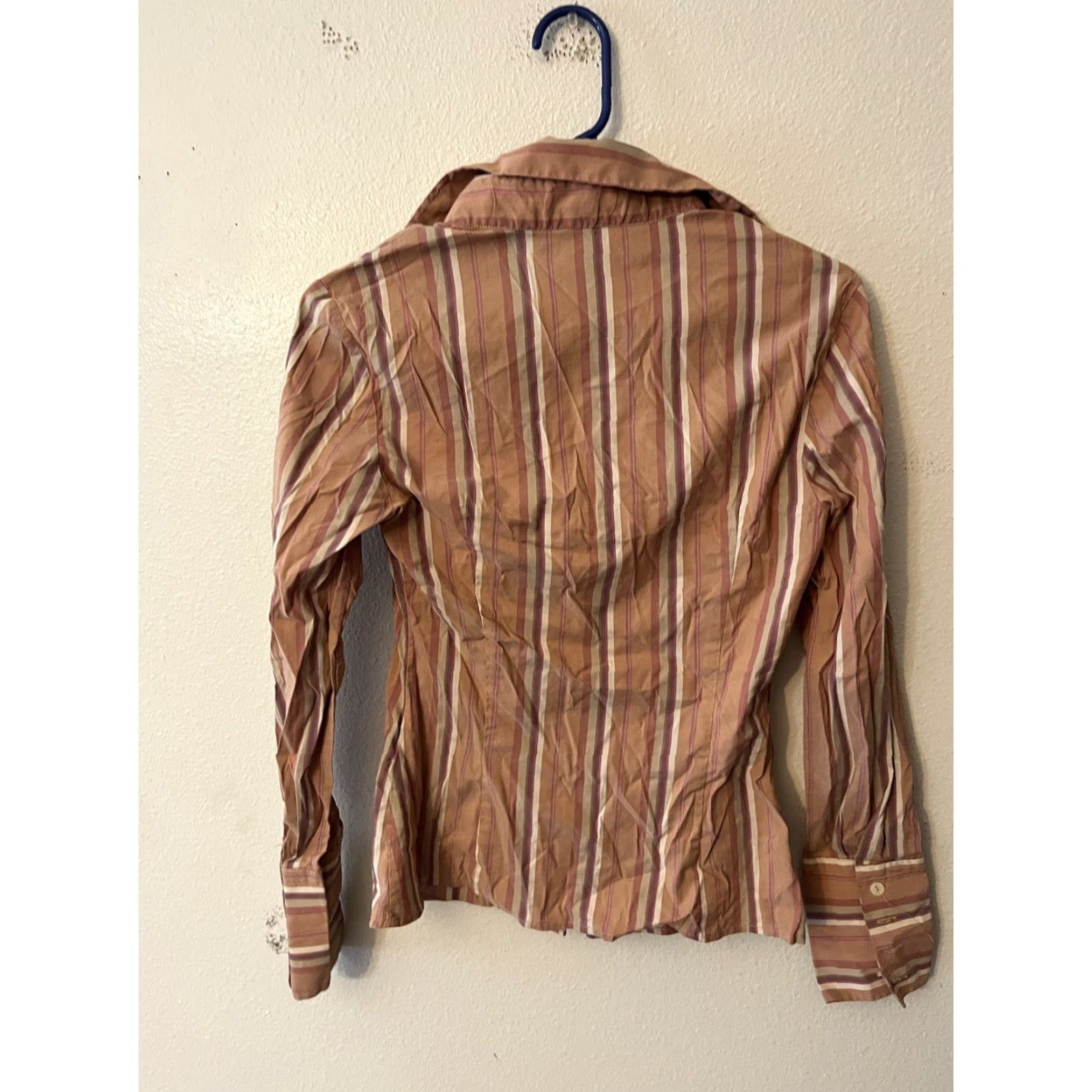 Zara Zara Career Tailored Shirt Women Small Beige Caramel Striped 100% Cotton Womens Size S / US 4 / IT 40 - 2 Thumbnail