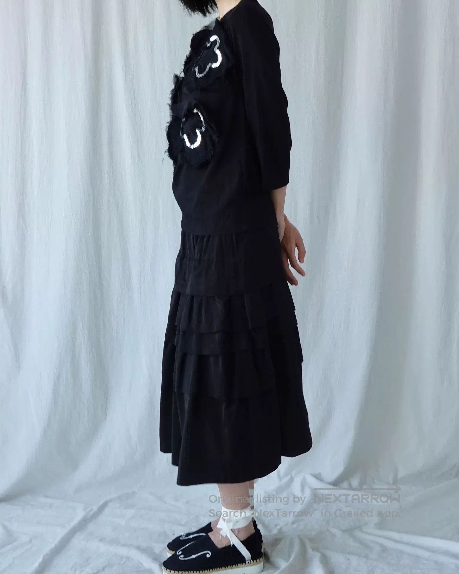 CDG by Comme des Garcons Black Floral Detail Three-Quarter Sleeve Top. Size S / US 4 / IT 40 - 3 Thumbnail
