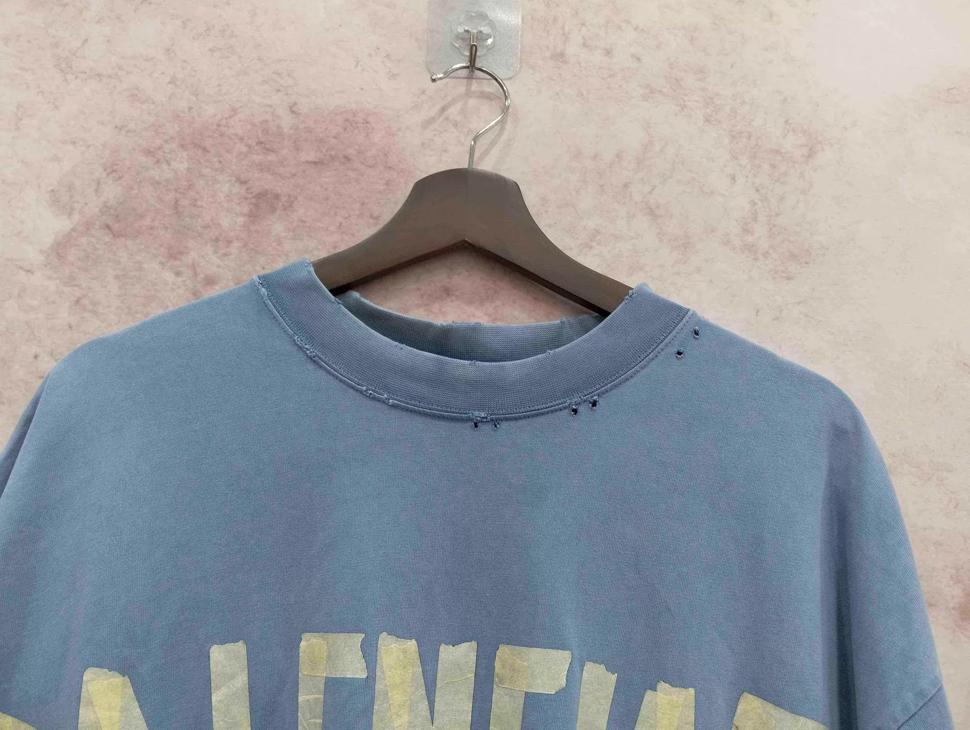 Balenciaga BALENCIAGA Mist Blue Tape Logo Short Sleeve T-Shirt L Size L / US 10 / IT 46 - 6 Thumbnail