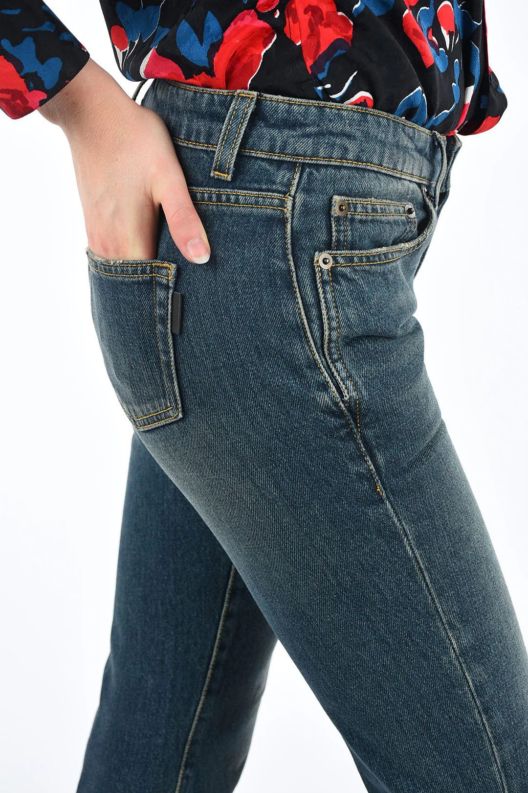 Saint Laurent Paris og1mm0326 High-Waist Crop Jeans in Blue Size 26" / US 2 / IT 38 - 4 Thumbnail