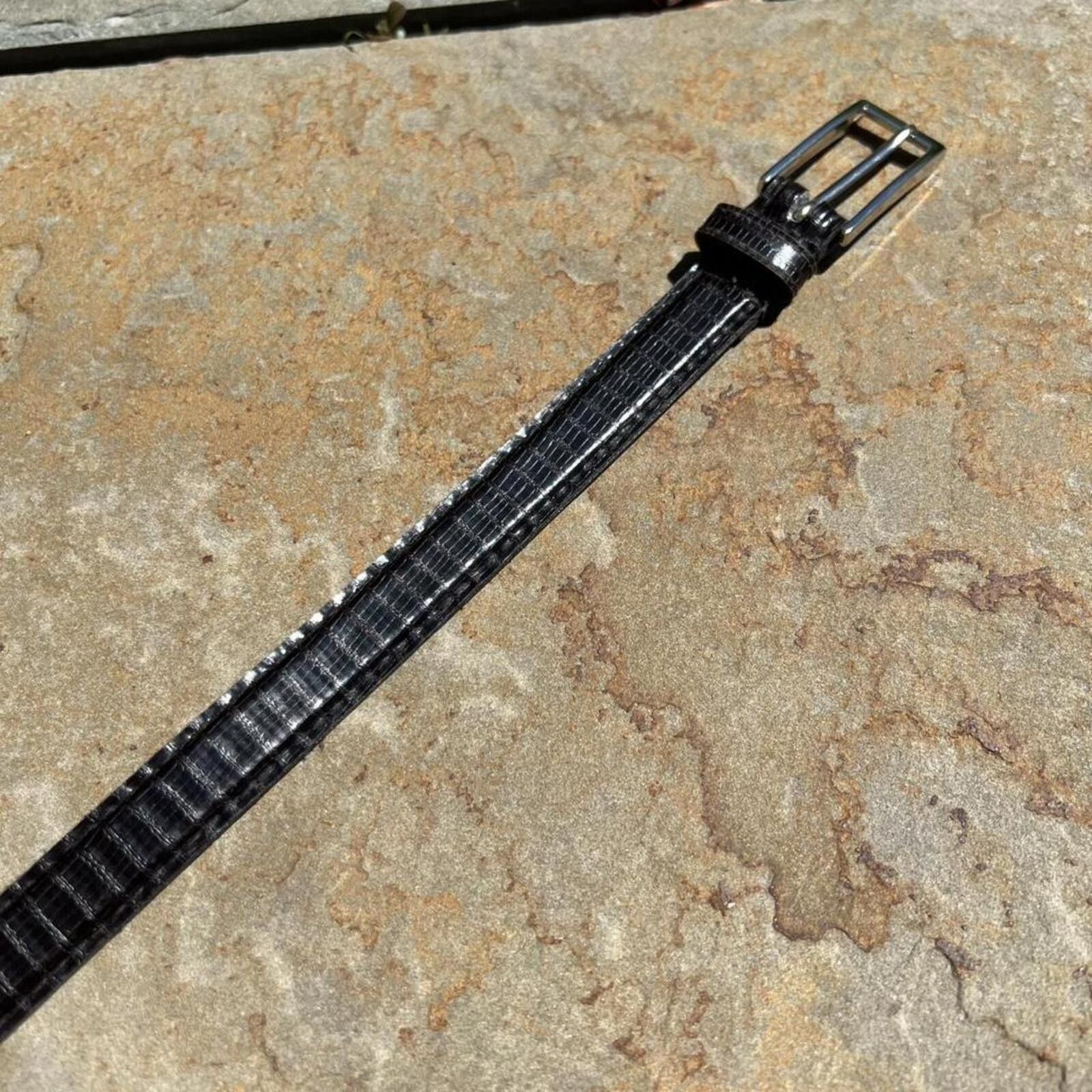 Vintage Vintage 90s Black Croc Embossed Faux Leather Metal Tip Belt Size ONE SIZE - 2 Thumbnail